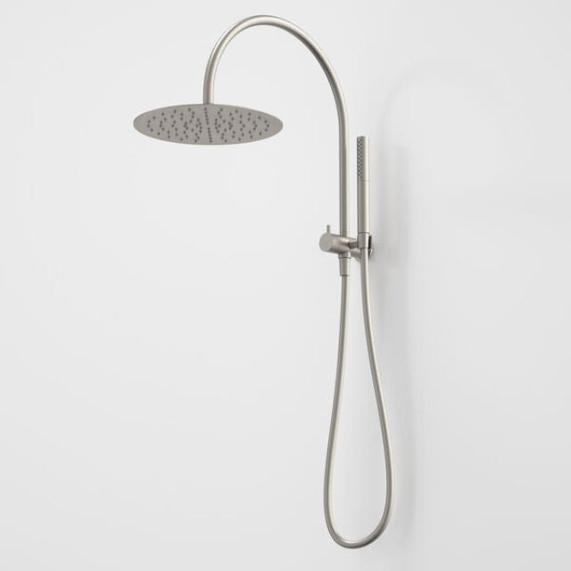 Caroma Liano II Compact Twin Shower System with Overhead Rain Showerhead in Brushed Nickel Finish - Perfect for Small Bathrooms & Space-Saving Designs