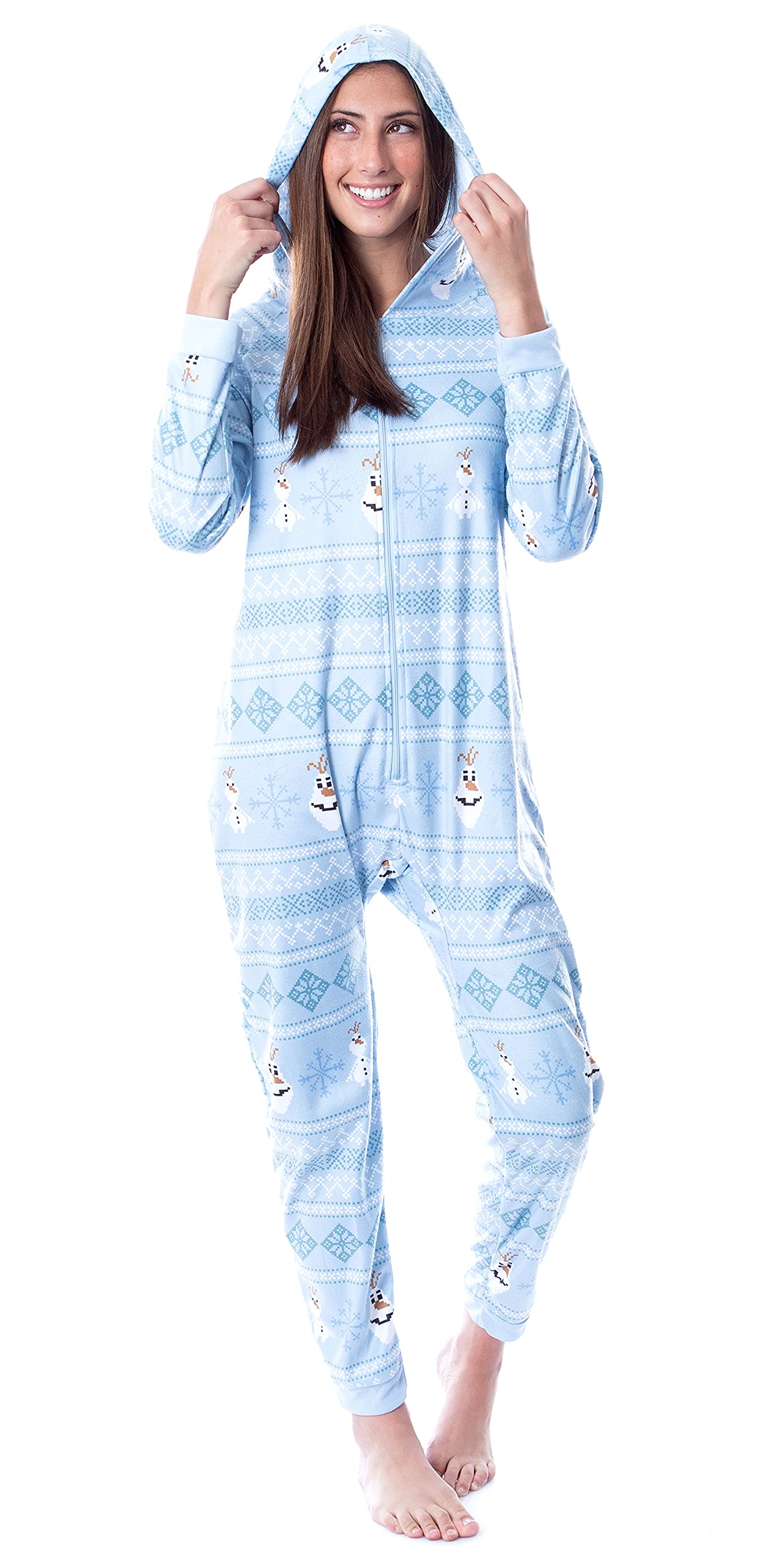 Disney Women's Frozen Olaf Sweater Pajama Jumpsuit - Cozy Winter Sleepwear for Movie Nights & Christmas Gifts
