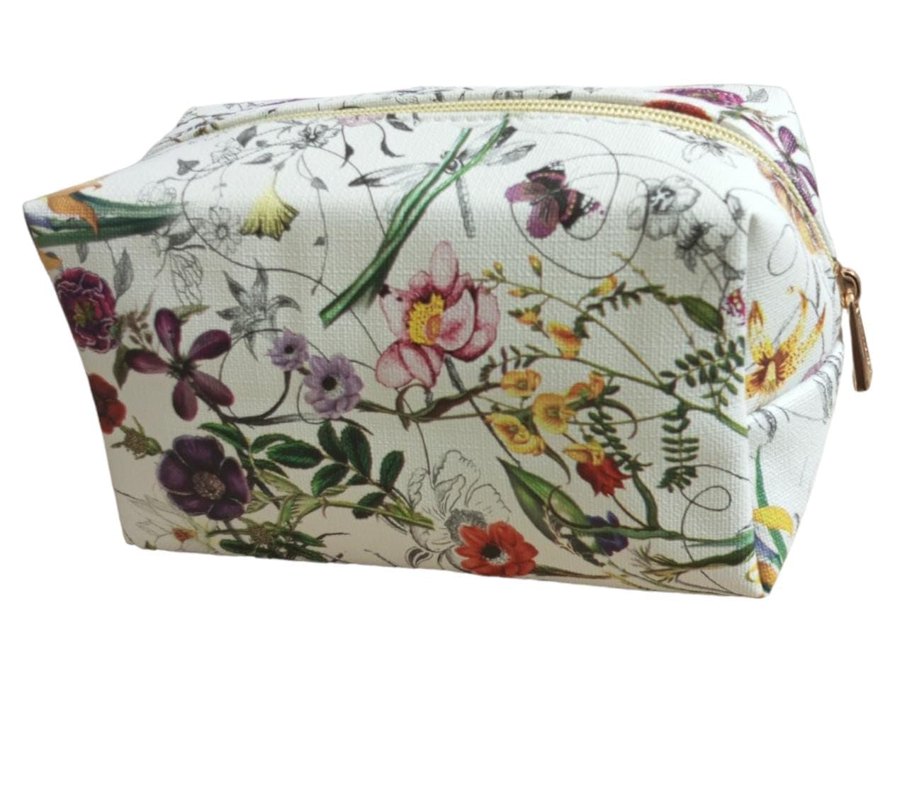Bridester Large Makeup Bag with Zipper - Waterproof Travel Cosmetic Organizer for Women & Girls - Spacious Toiletry Pouch (White Floral Design) - Perfect for Travel, Gym, Beach & Daily Makeup Storage