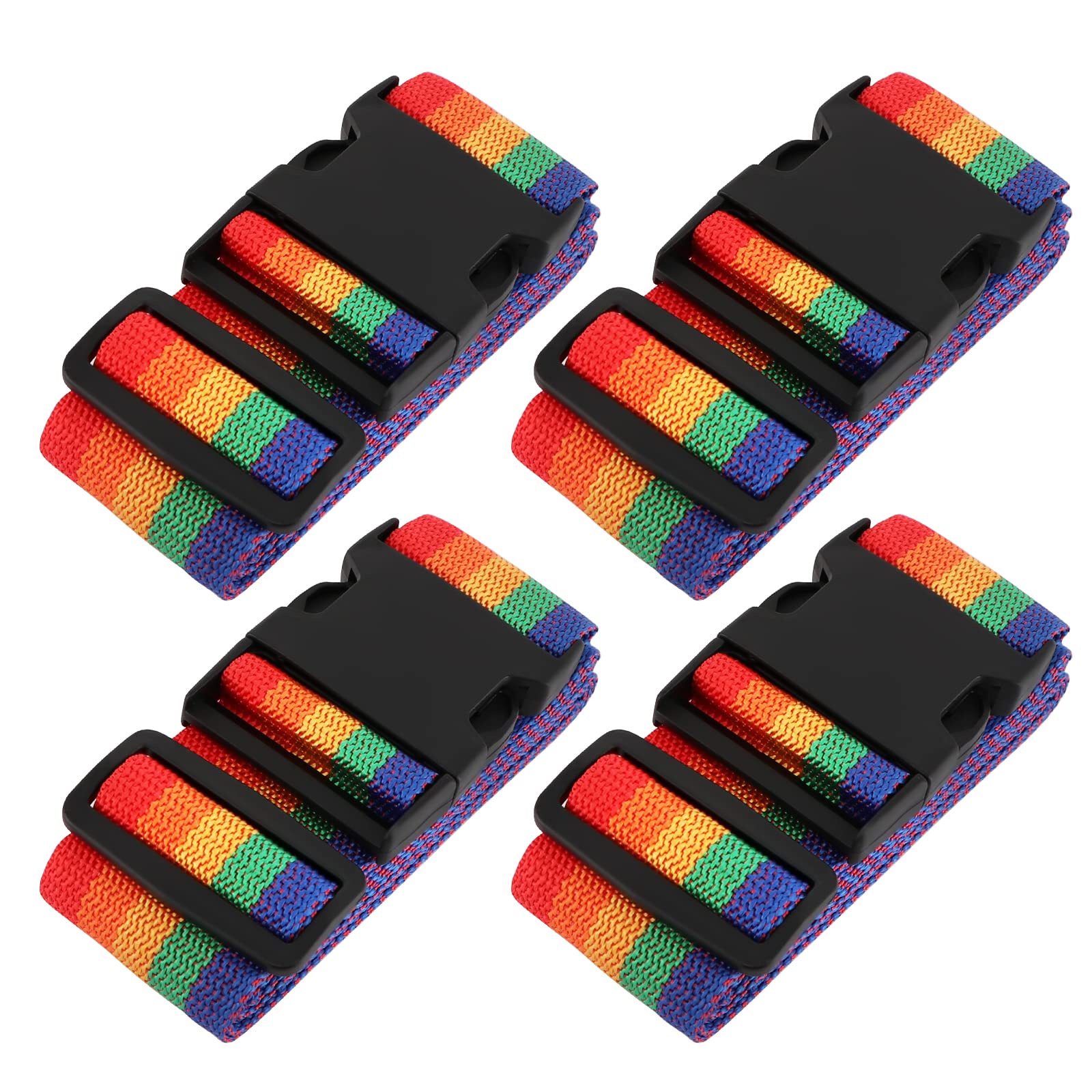 4-Pack Adjustable Luggage Straps with Name ID Card - Wide Travel Secure Belt for Suitcases, Quick-Release Buckles & Rainbow Colors - Perfect for Air Travel, Cruise Vacations & Train Trips