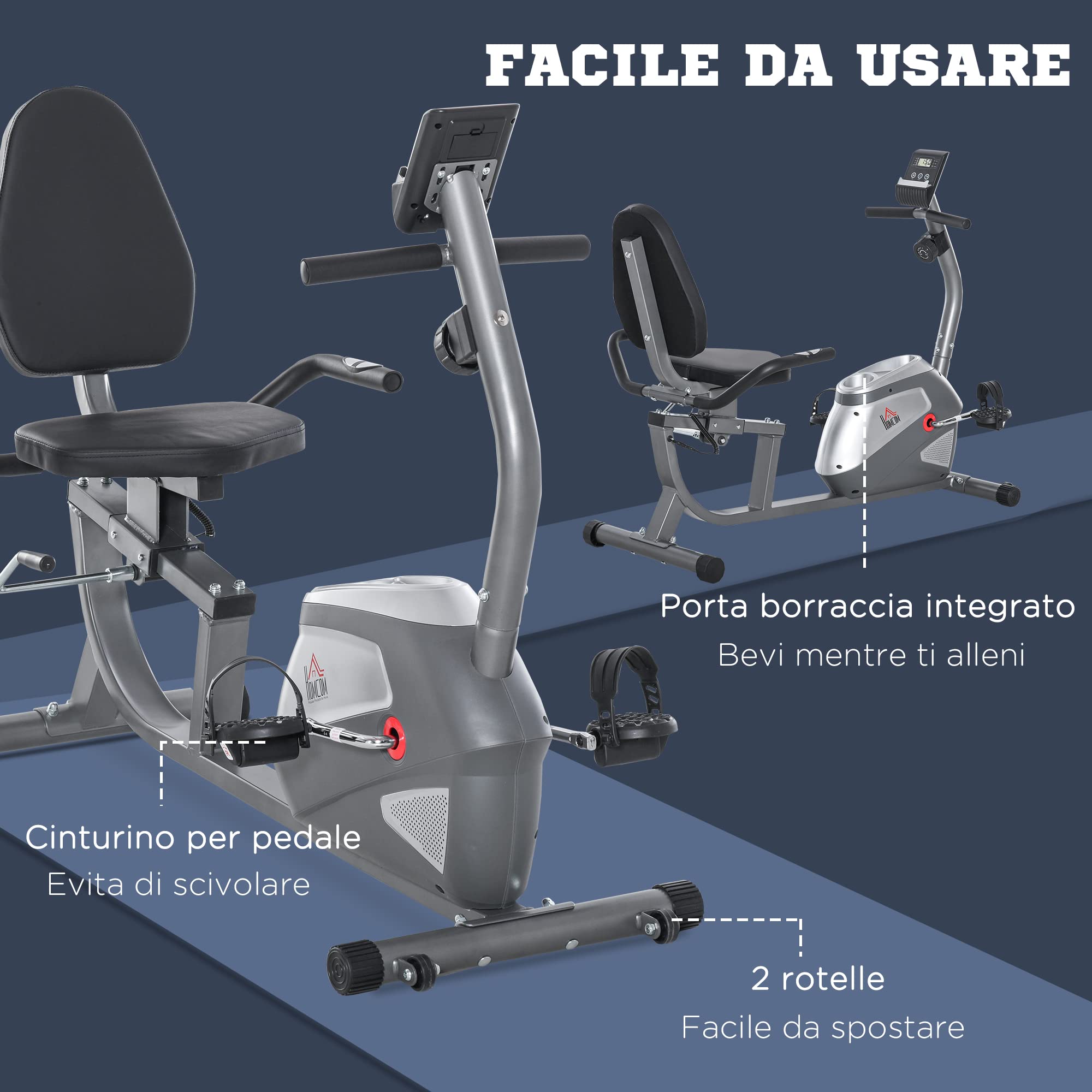 HOMCOM Adjustable Recumbent Exercise Bike with Backrest & Seat, Professional Magnetic Cardio Bike, 8 Resistance Levels & LCD Monitor - Perfect for Home Gym, Physical Therapy & Low-Impact Workouts