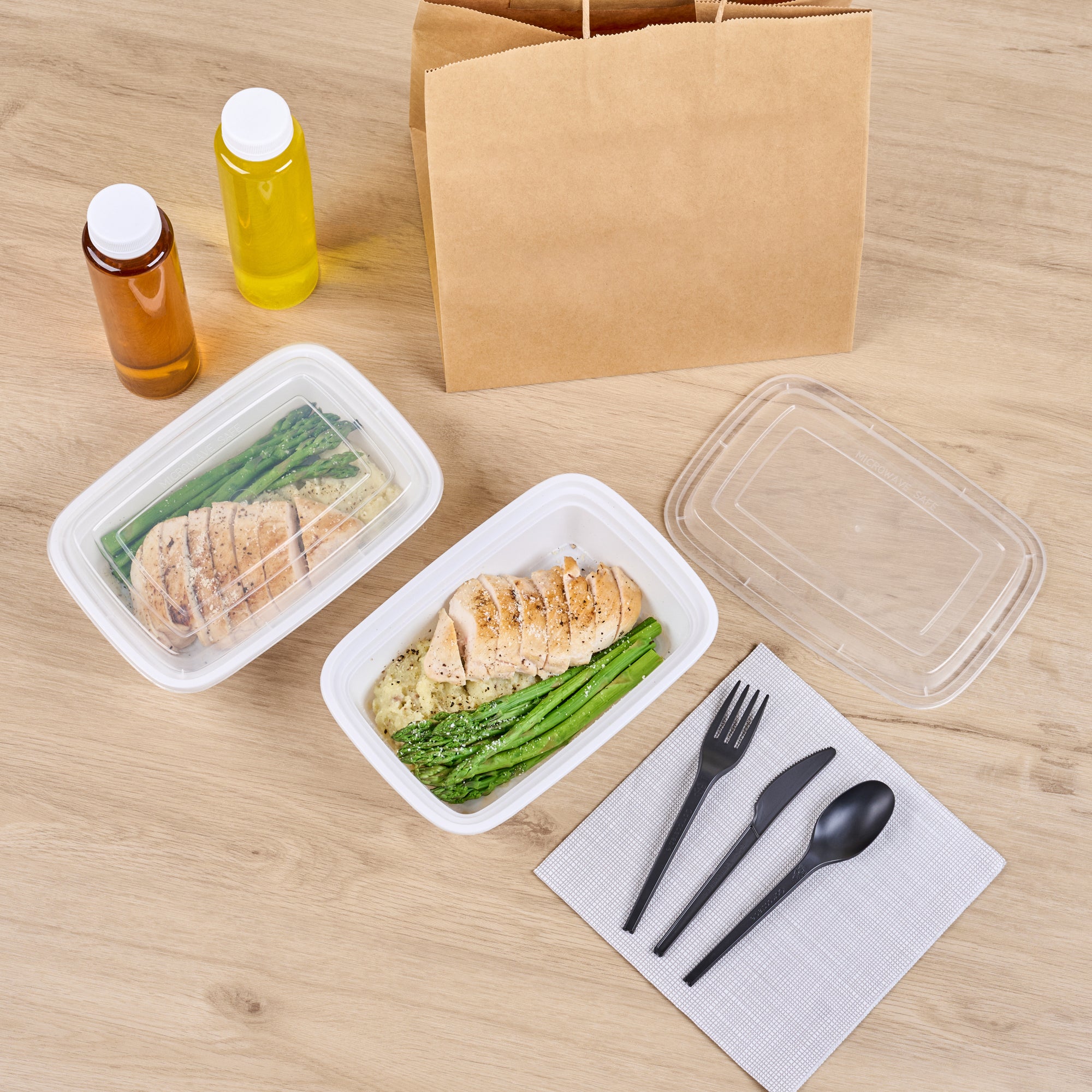 38 oz White Plastic To Go Containers with Clear Lids - 50 Pack, Microwave Safe Rectangle Food Storage Boxes (8.75