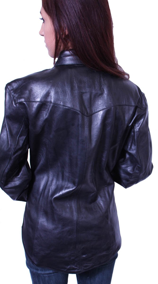 Women's Tailor Fitted Leather Shirt with Inside & Outside Pockets - Stylish Office Wear & Casual Outfit for Business Women