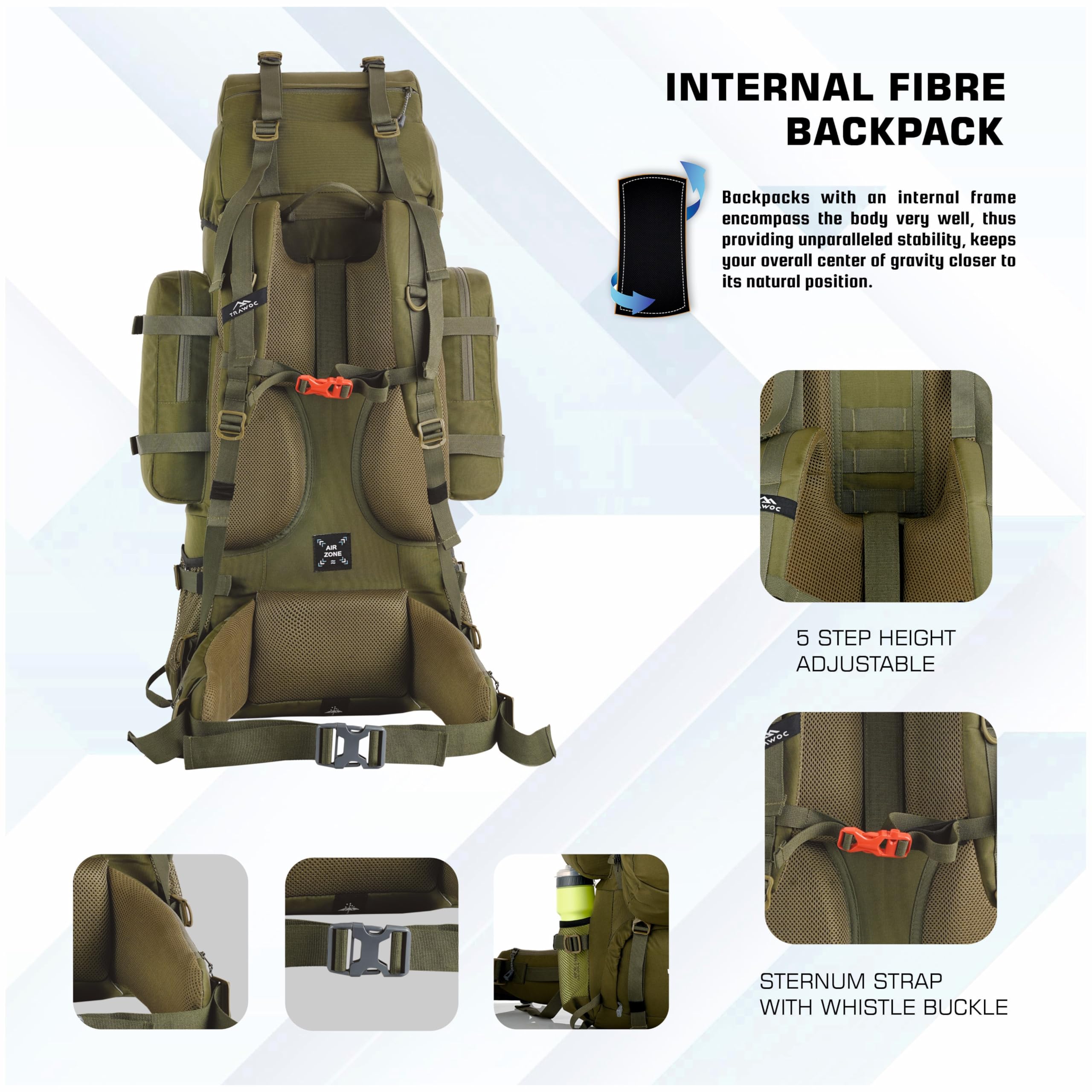 WILDWING 95L Internal Frame Travel Backpack with Detachable Daypack - Lightweight Hiking & Trekking Backpack for Men & Women - Olive Green - Perfect for Camping, Backpacking & Outdoor Adventures