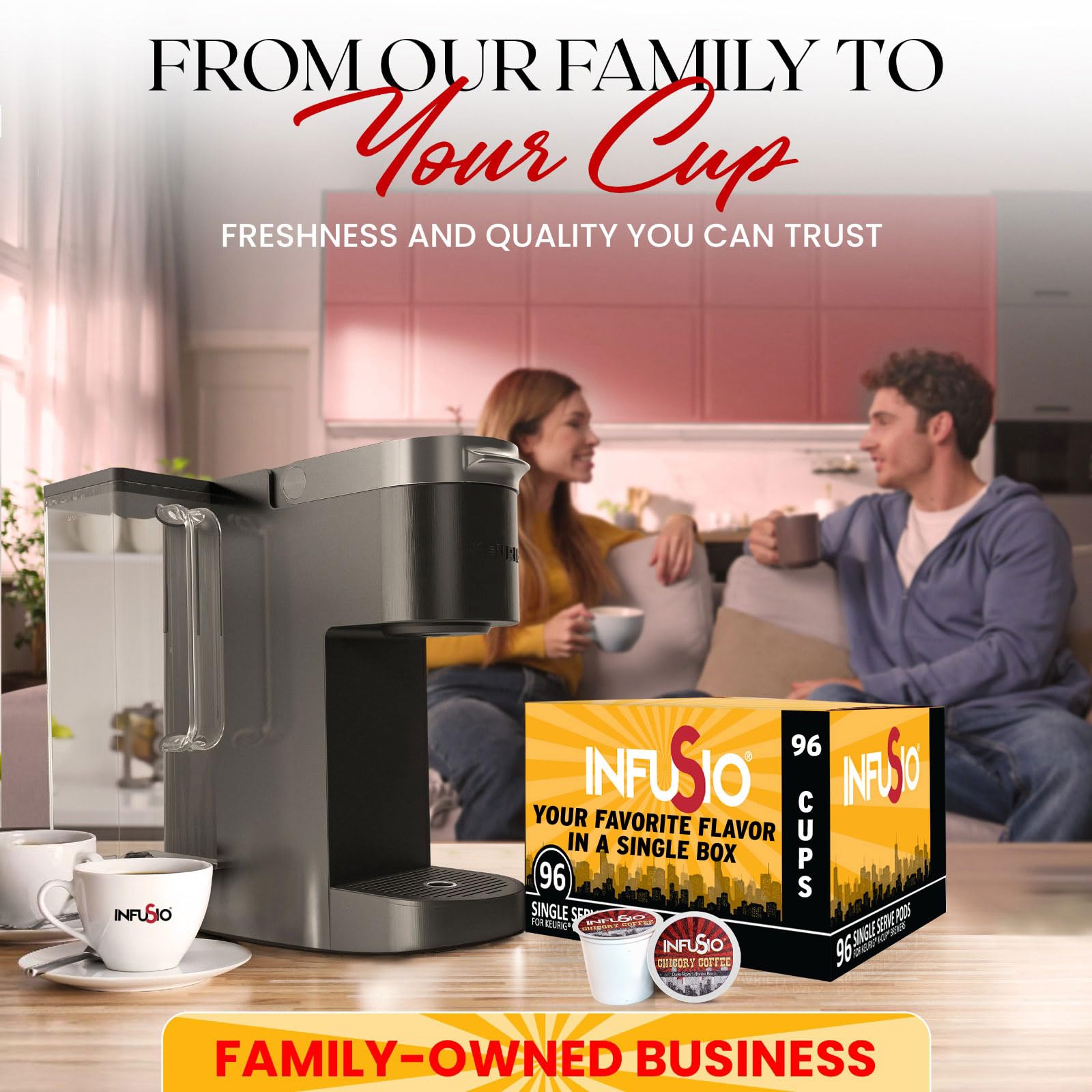InfuSio Chicory Coffee Pods - 96 Count Single Serve K-Cups for Keurig Brewers | Premium Roasted Coffee Blend | Perfect for Morning Energy & Afternoon Relaxation