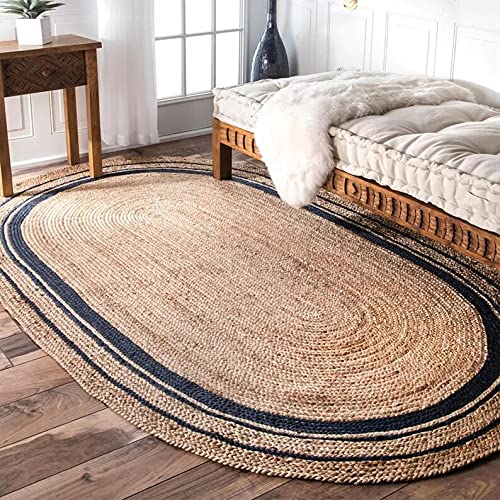 Handwoven Jute Oval Rug - 2x3, 3x4, 3x5, 4x6, 5x7, 5x8, 6x9, 8x10 Ft - Natural Fiber Floor Mat for Patio, Kitchen, Hallway, Entryway - Eco-Friendly Home Decor with Double Border Design (Perfect for Boho, Farmhouse & Coastal Style Interiors)
