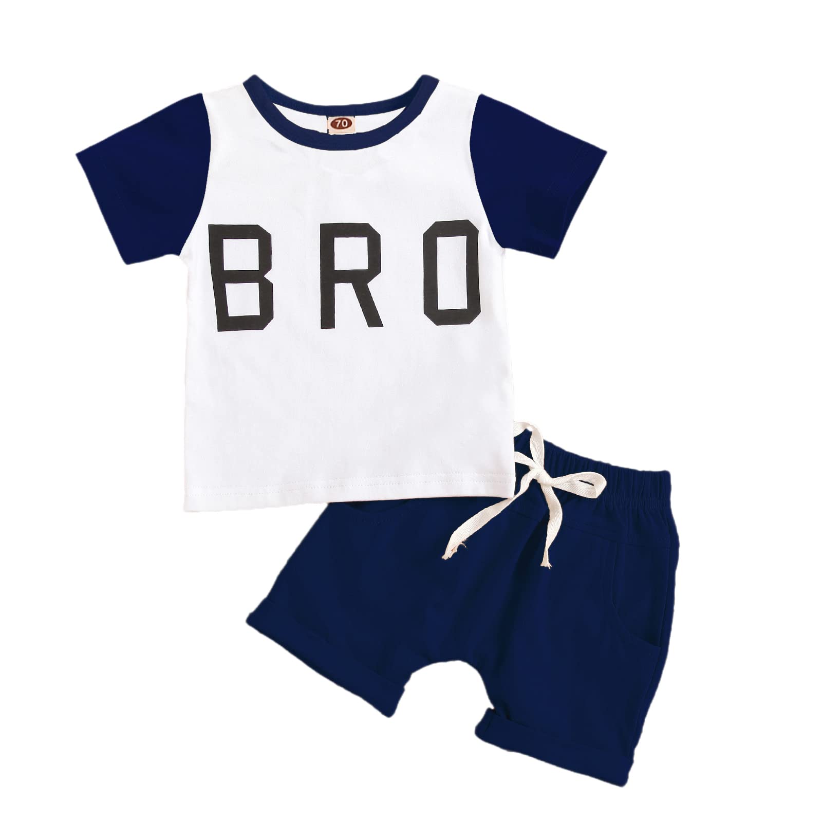 Newborn Baby Boy Summer Outfit - BRO Letter Printed Cotton T-Shirt & Breathable Shorts with Pocket | Cute Casual Wear for Infants, Photo Shoots & Daily Outings