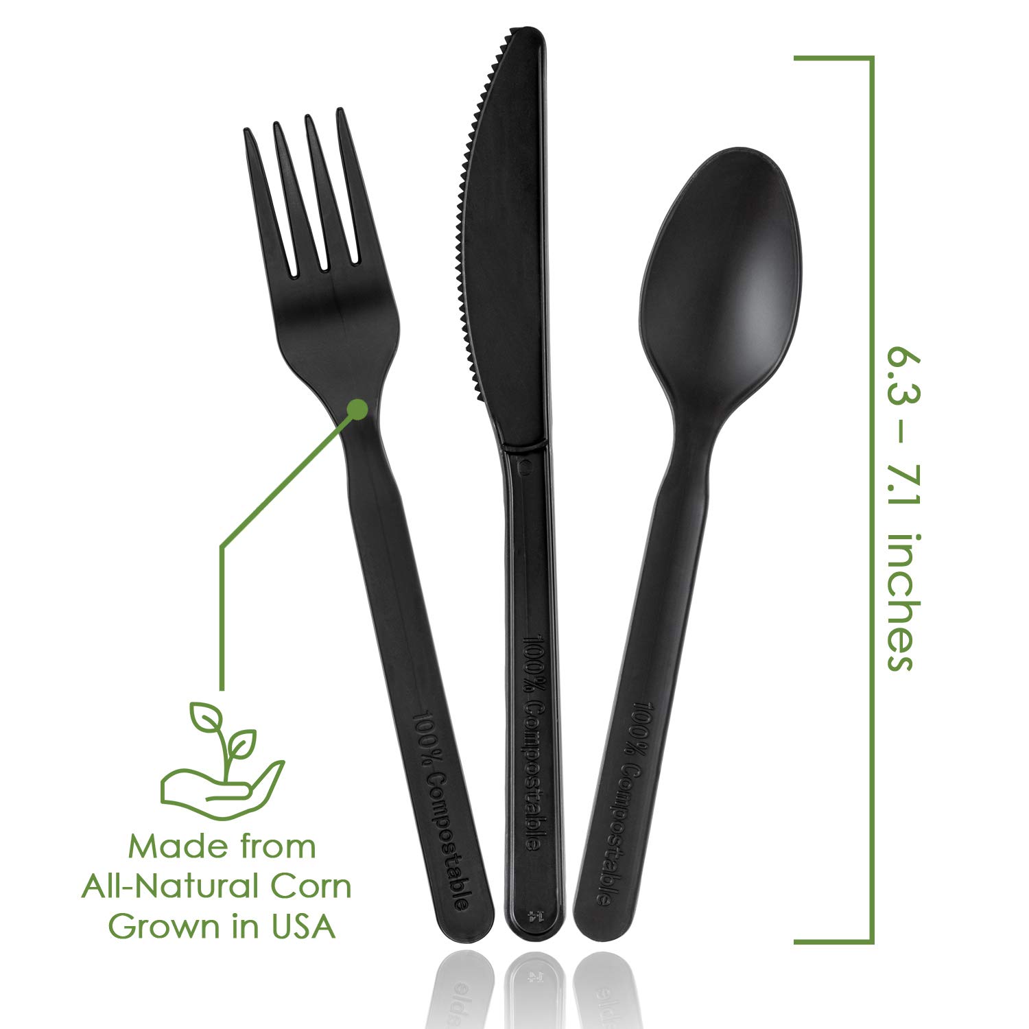 Eco-Friendly 100% Compostable Cutlery Set - 380 Large Disposable Forks, Spoons & Knives (7 Inch) | Durable, Heat-Resistant Biodegradable Utensils | Perfect for Parties, Picnics, BBQs & Zero-Waste Living