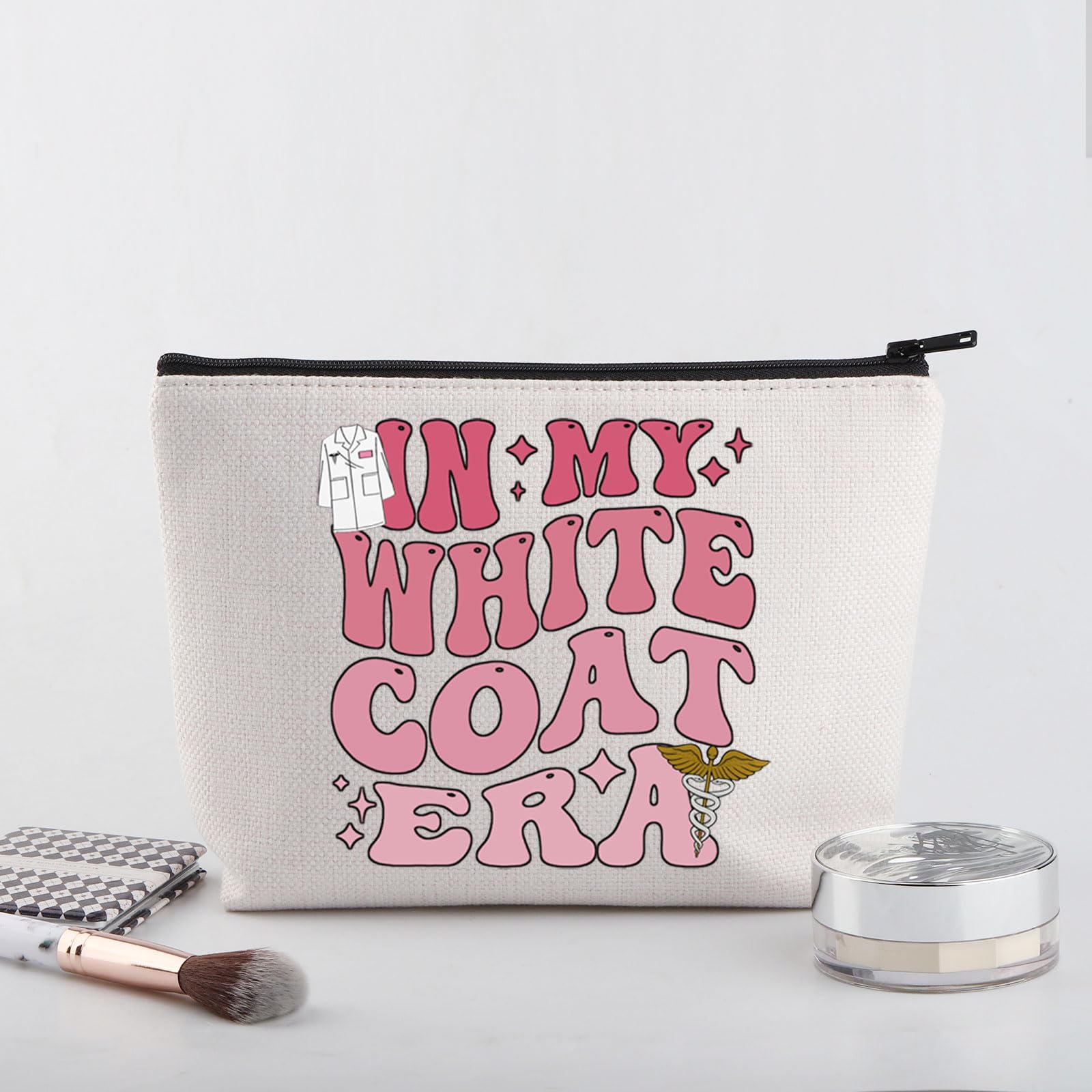 WSNANG White Coat Makeup Bag - Perfect Gift for Medical Students, Future Doctors & Nurse Practitioners - Durable Zipper Pouch for White Coat Ceremony (White) | Ideal for Clinical Rotations, Hospital Shifts & Medical School Essentials