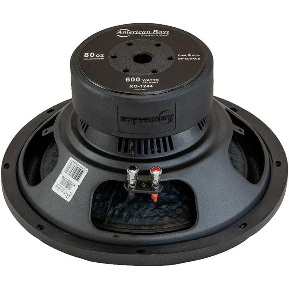 American Bass XO1244 600W 12-Inch XO Series Dual 4 Ohm Car Subwoofer - Powerful Bass for Car Audio Systems & Home Theater Setups