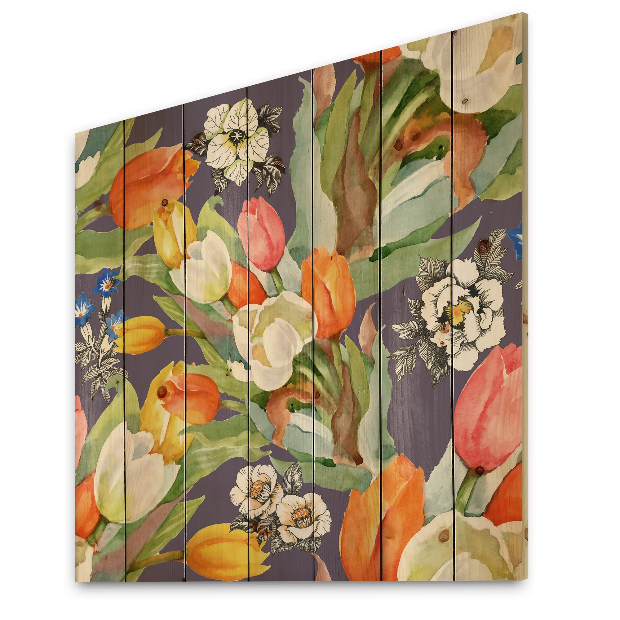 Blooming Tulips Wood Wall Decor - Floral Pine Art for Living Room