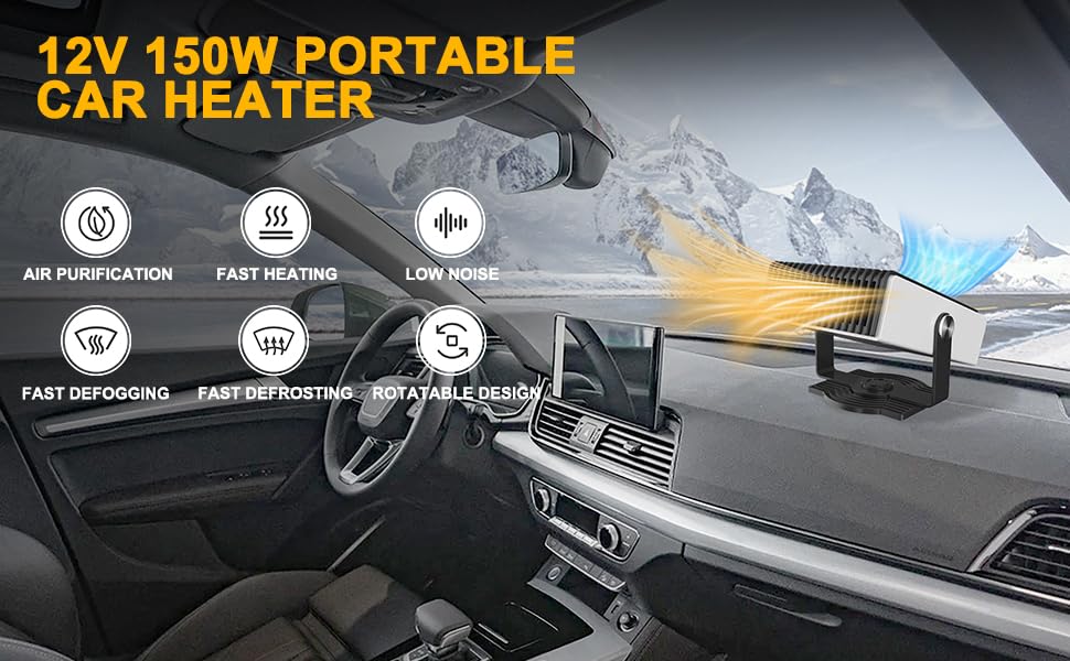 MASO 12V Portable Car Heater - Fast Defrosting & Warming Solution with Cigarette Lighter Plug - Perfect for Winter Commutes, Road Trips & Emergency Heating