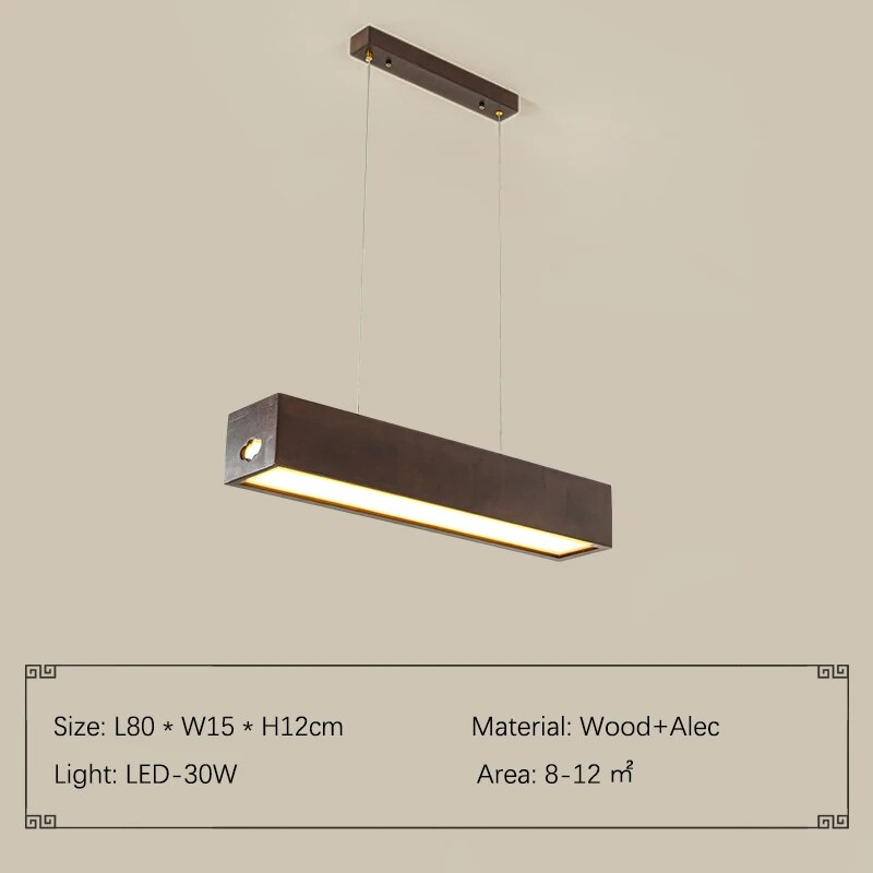 Handcrafted Walnut Wood Rectangular Hanging Light Fixture - Modern Farmhouse Pendant Lighting for Dining Room, Kitchen Island & Bedroom