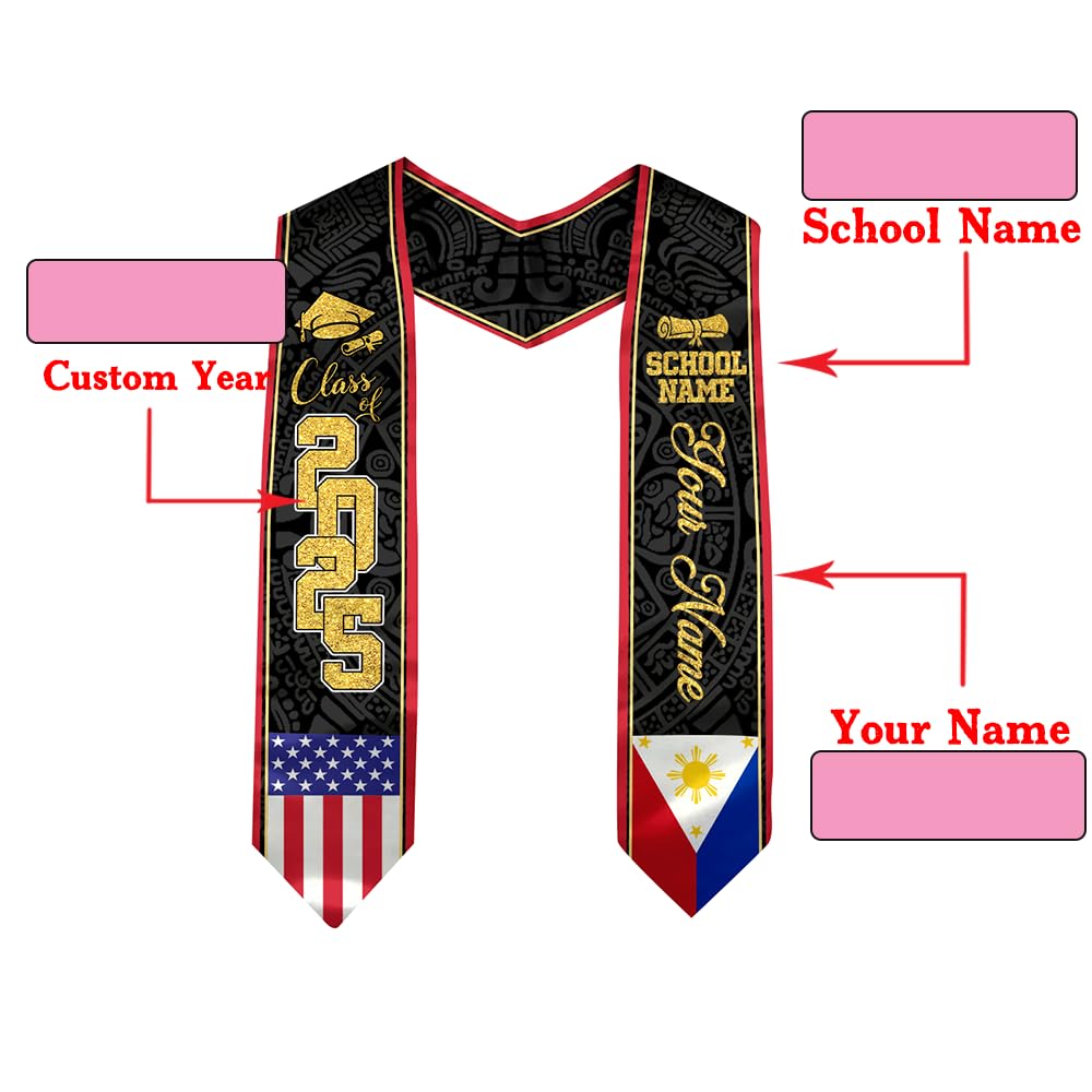 Custom Filipino Graduation Sash & Stole - Personalized Philippines Graduation Sash 2025 - Perfect for Graduation Ceremonies, School Events & Cultural Celebrations