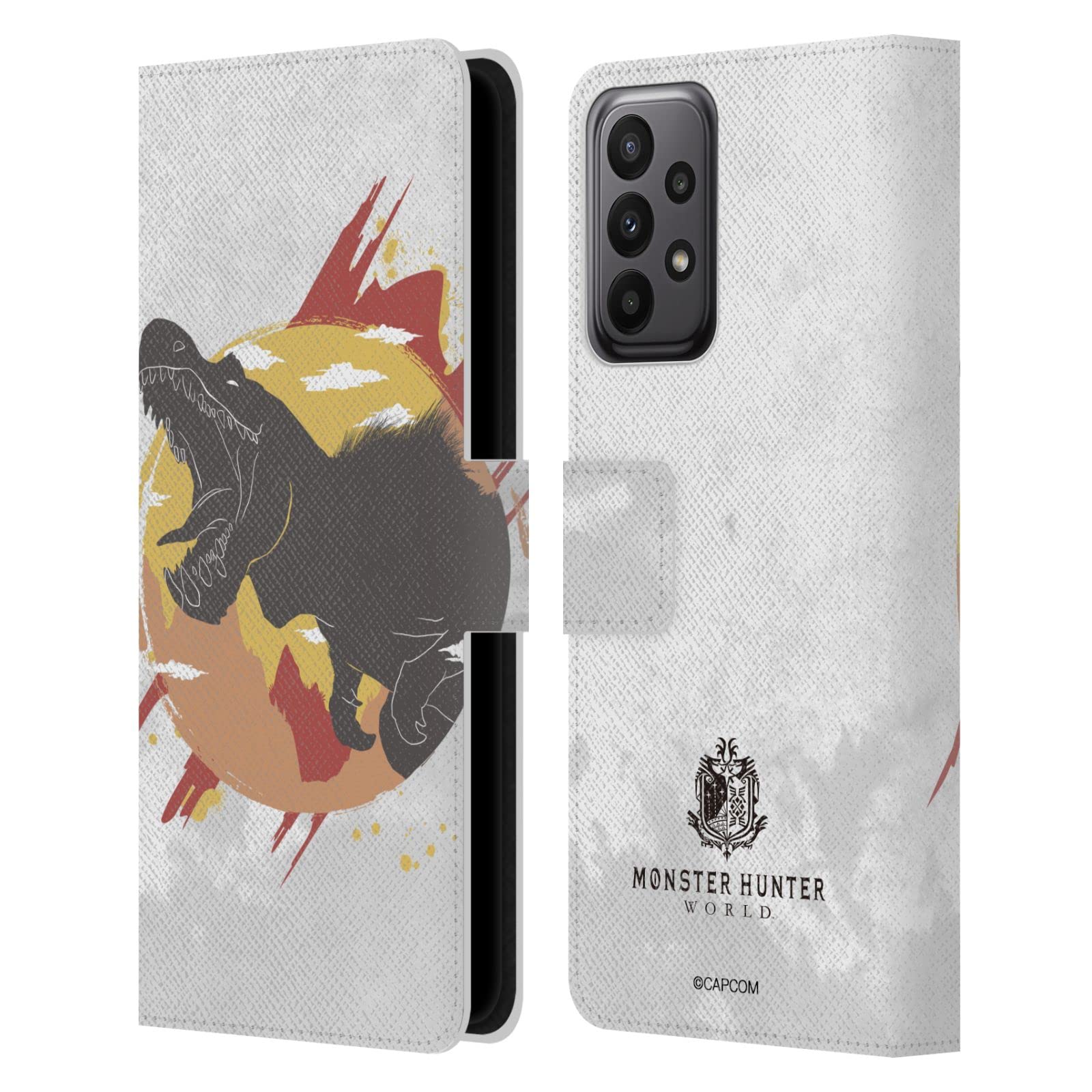 Monster Hunter World Anjanath Leather Wallet Case for Samsung Galaxy A23 2022 | Officially Licensed Book Cover with Silhouette Design | Perfect for Gaming Fans & Daily Use