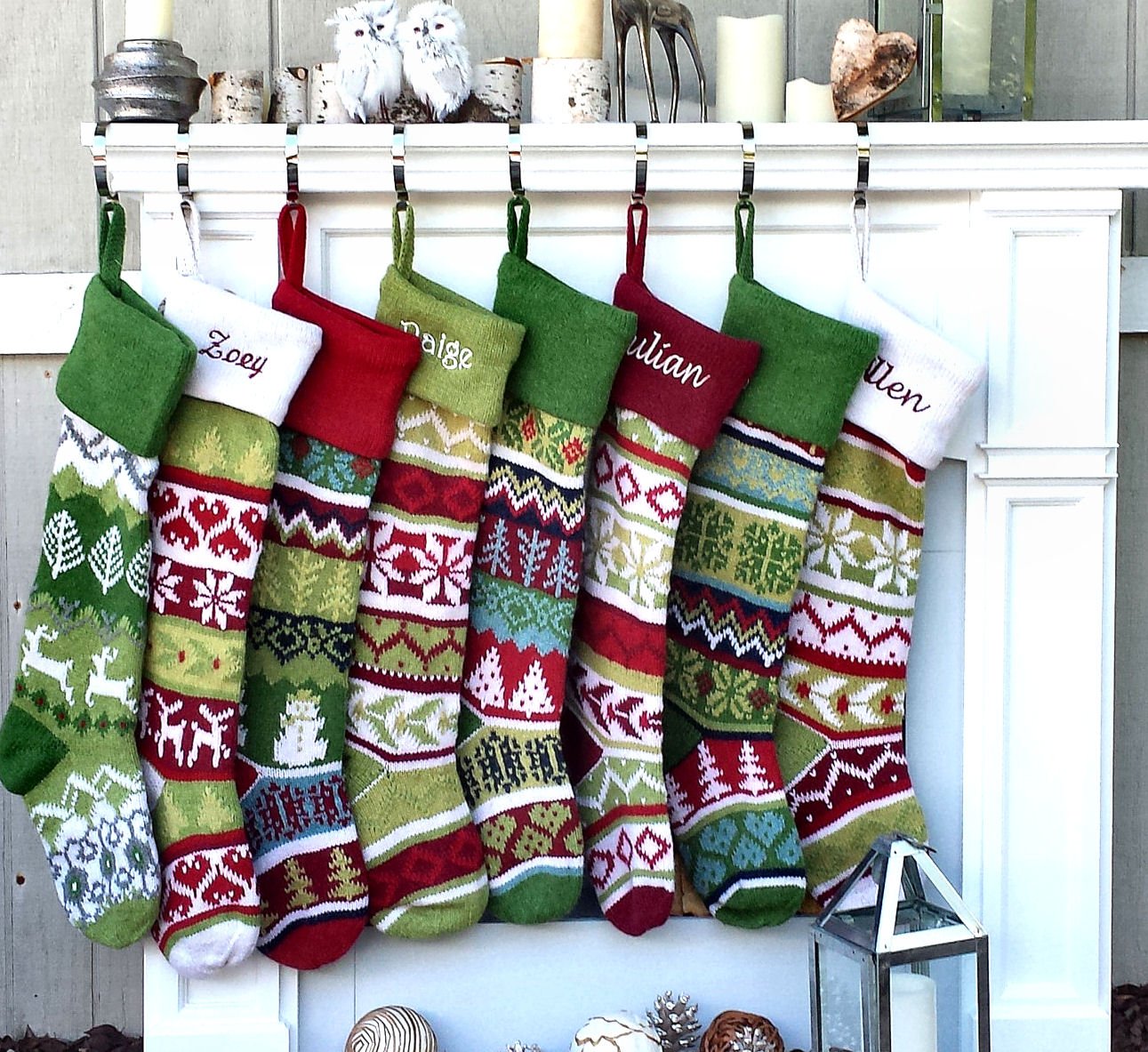 Hand Knitted Personalized Wool Christmas Stockings with Red Cuff - Perfect for Holiday Decorations, Fireplace Mantel, and Christmas Gift Giving