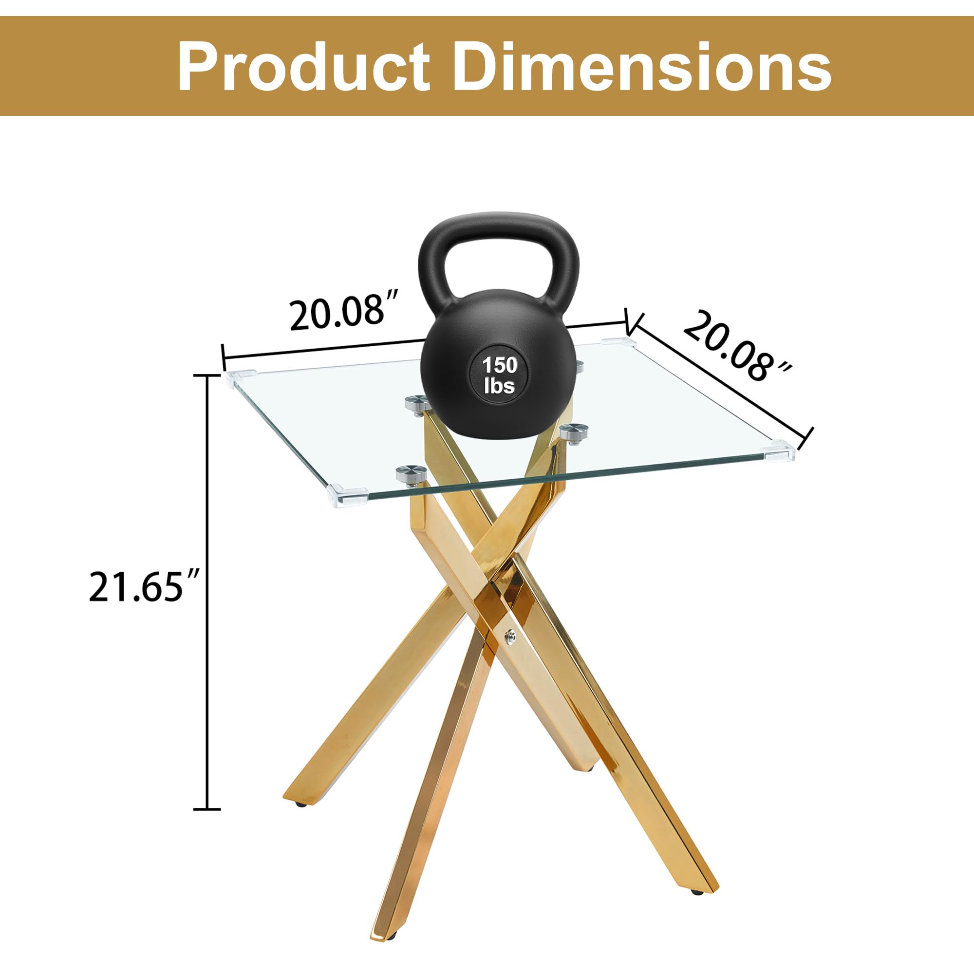 Gold Glass Coffee Table and End Table Set of 3 - Modern 3-Piece Living Room Table Set with Tempered Glass & Geometric Gold Metal Legs for Bedroom, Home Office - Perfect for Small Spaces, Apartments and Contemporary Decor