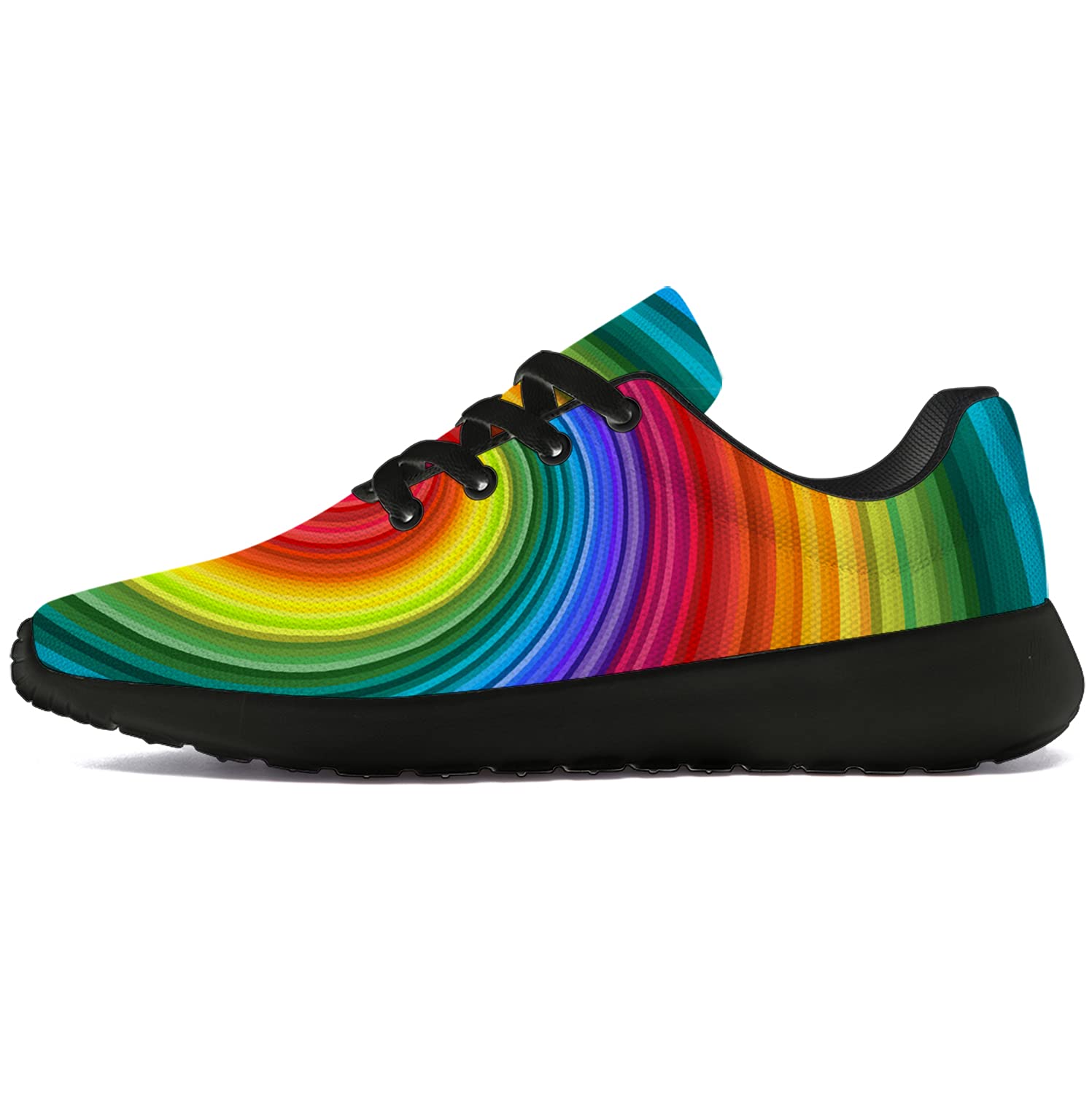 **Men's & Women's LGBTQ Rainbow Running Shoes - Lightweight Walking & Tennis Sneakers with Abstract Swirl Design - Size 10 Men/11.5 Women (Black) - Perfect for Pride Events, Gym Workouts & Casual Wear**