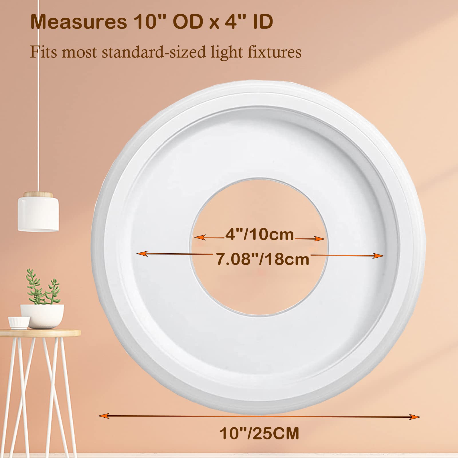 Wikmily 10 Inch White PU Ceiling Medallion - Smooth Finish Split Design for Light Fixtures & Ceiling Fans - Perfect for Living Room, Bedroom & Dining Room Decor