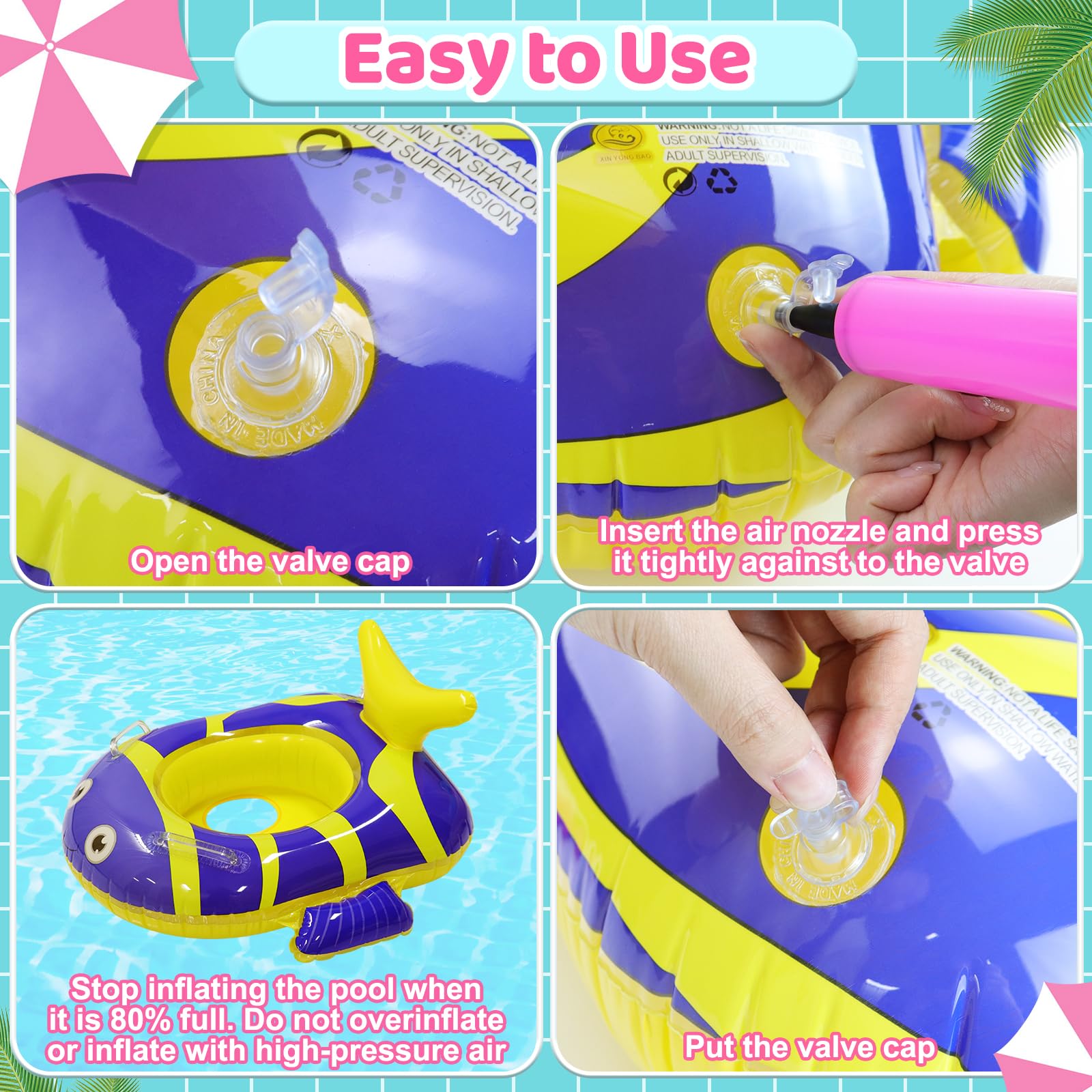 3 Pcs Inflatable Pool Floats for Kids & Toddlers - Animal Swim Tube Rings with Handle, Fun Water Toys for Boys Girls, Summer Beach Party Supplies, Perfect for Backyard Pools & Vacation