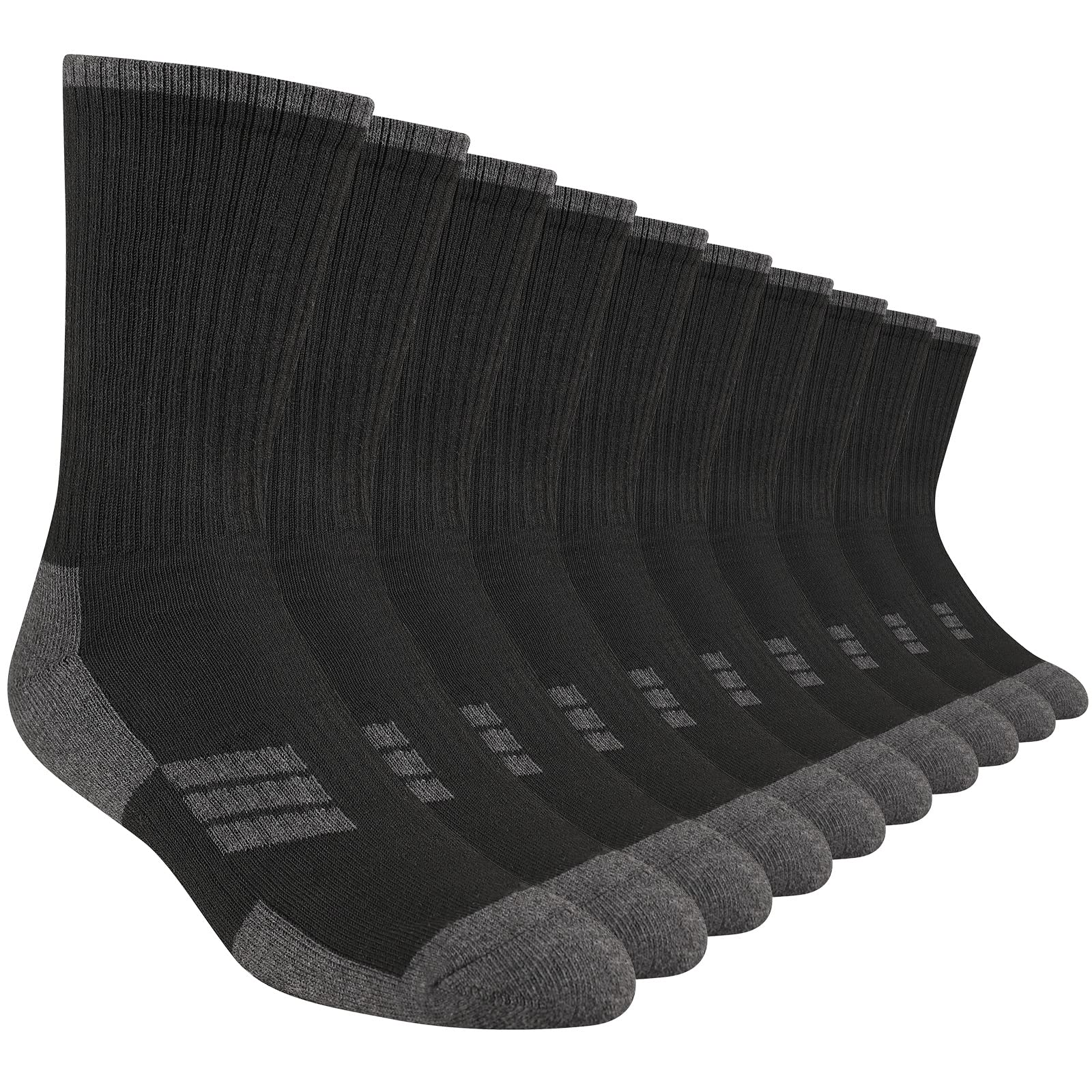 Heatuff Men's Moisture-Wicking Heavy Cushion Crew Socks - Reinforced Heel & Toe for Durability - Ideal for Running, Hiking & Everyday Comfort