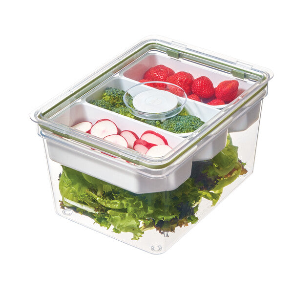 Large Fresh Produce Storage Bin with 3 Adjustable Dividers - Perfect for Organizing Fruits & Vegetables in Kitchen, Pantry or Refrigerator