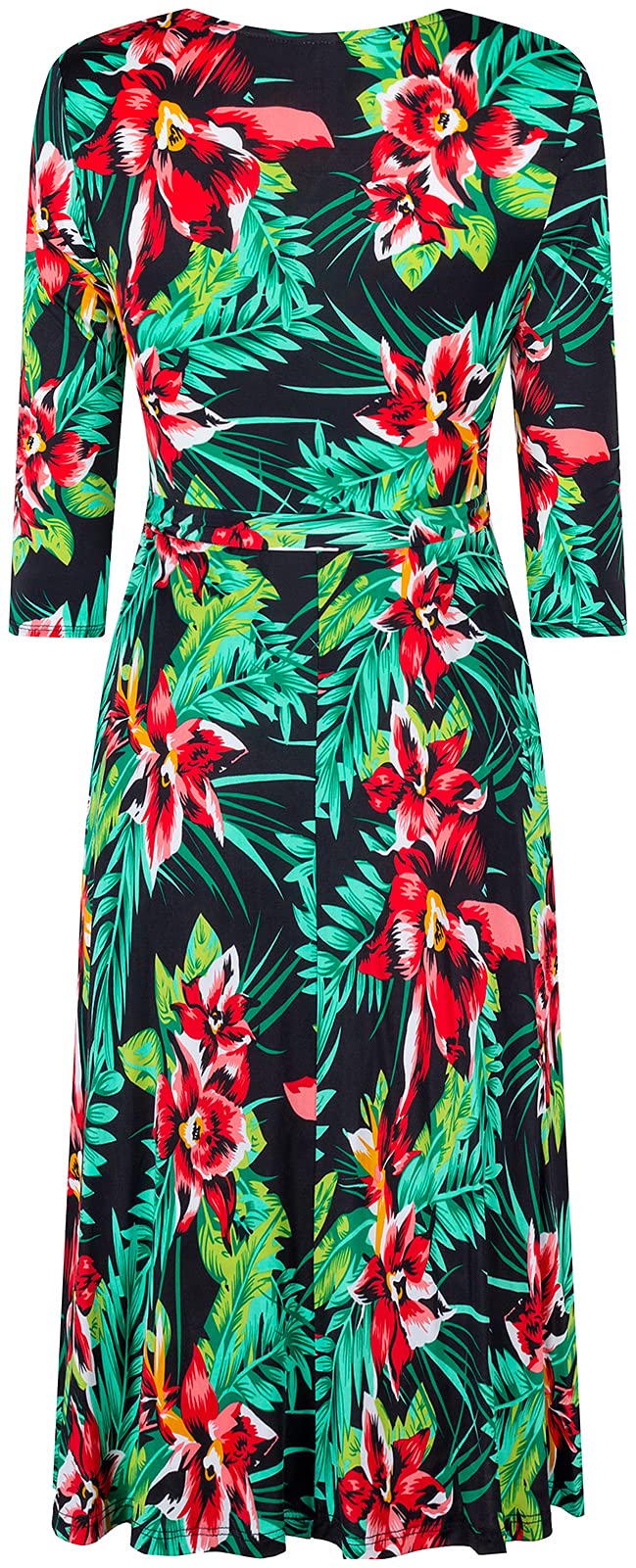 Women's 3/4 Sleeve Faux Wrap Midi Dress - Knee Length Summer Wedding Guest Dress for Parties, Bridal Showers & Baby Showers - Maternity & Nursing Friendly - Black - Made in USA | Perfect for Formal Events, Office Wear & Special Occasions