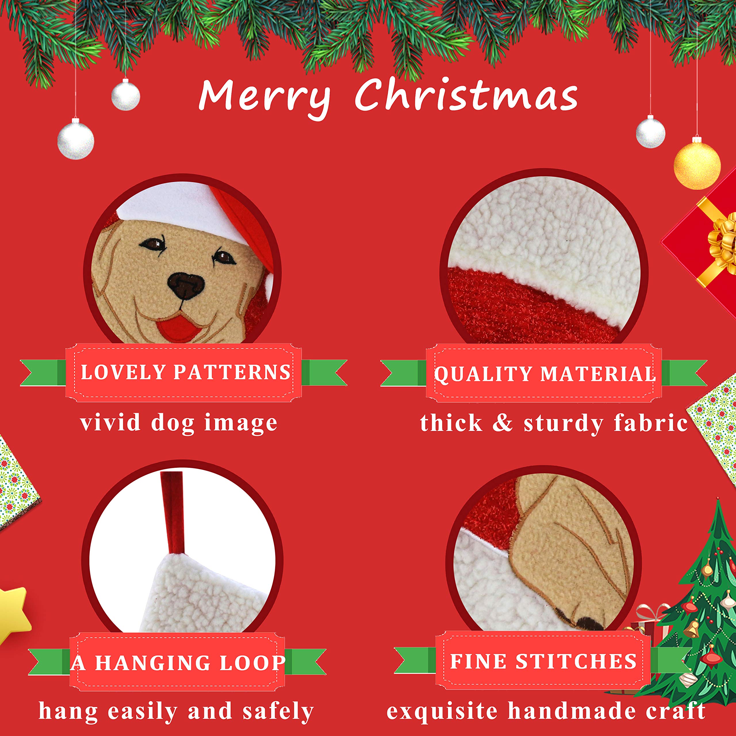 WEWILL 20 Inch Adorable Dog Christmas Stockings - Embroidered Pet Stocking for Puppies, Holiday Gift for Dog Lovers | Perfect for Christmas Decor, Pet Gifts & Festive Home Decor