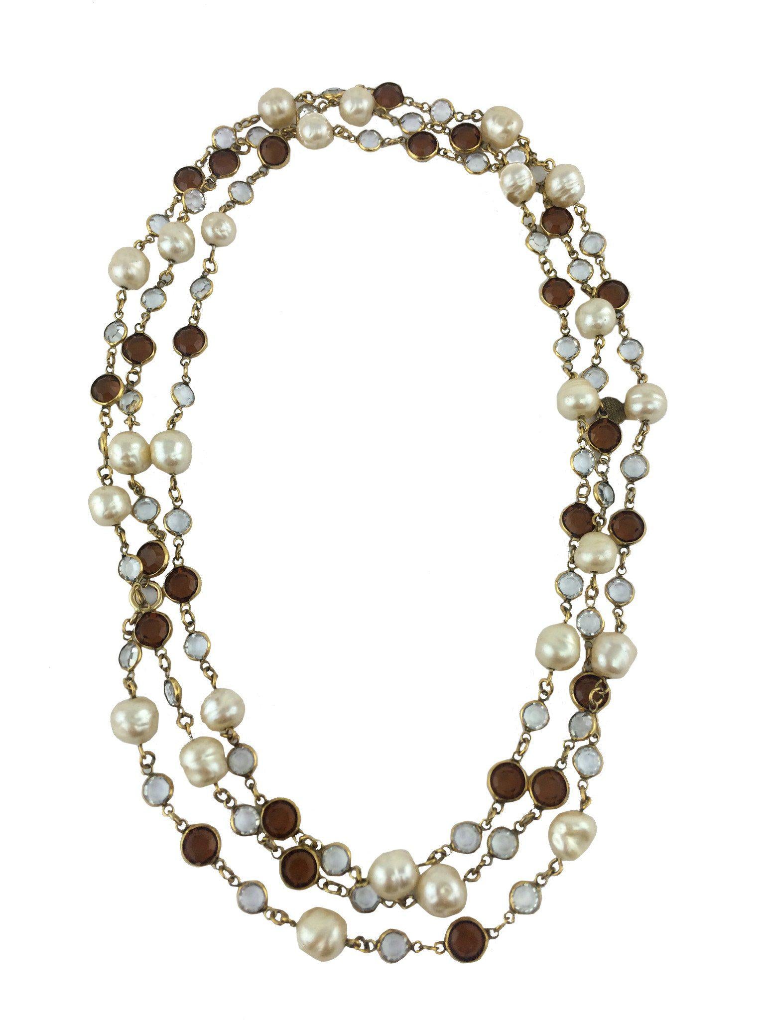 Chanel Crystal and Faux Pearl Sautoir Necklace - Elegant Layered Statement Jewelry for Women, Perfect for Evening Gowns, Cocktail Parties & Special Occasions