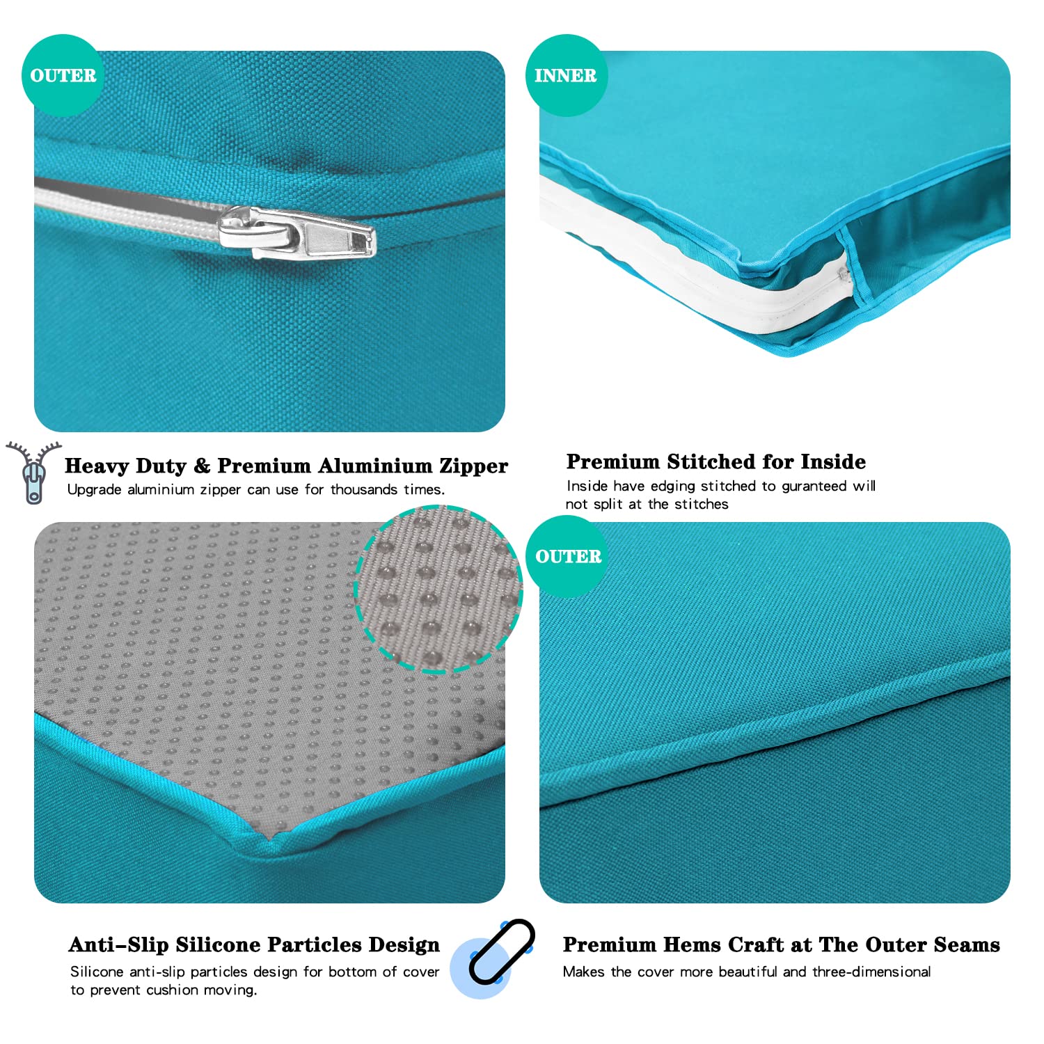 **14-Pack Outdoor Patio Seat & Back Cushion Replacement Covers – Fits 7-Piece 6-Seater Wicker Rattan Sectional Sofa Set (Turquoise, Covers Only, Large) – Perfect for Garden, Poolside & Patio Furniture Protection**