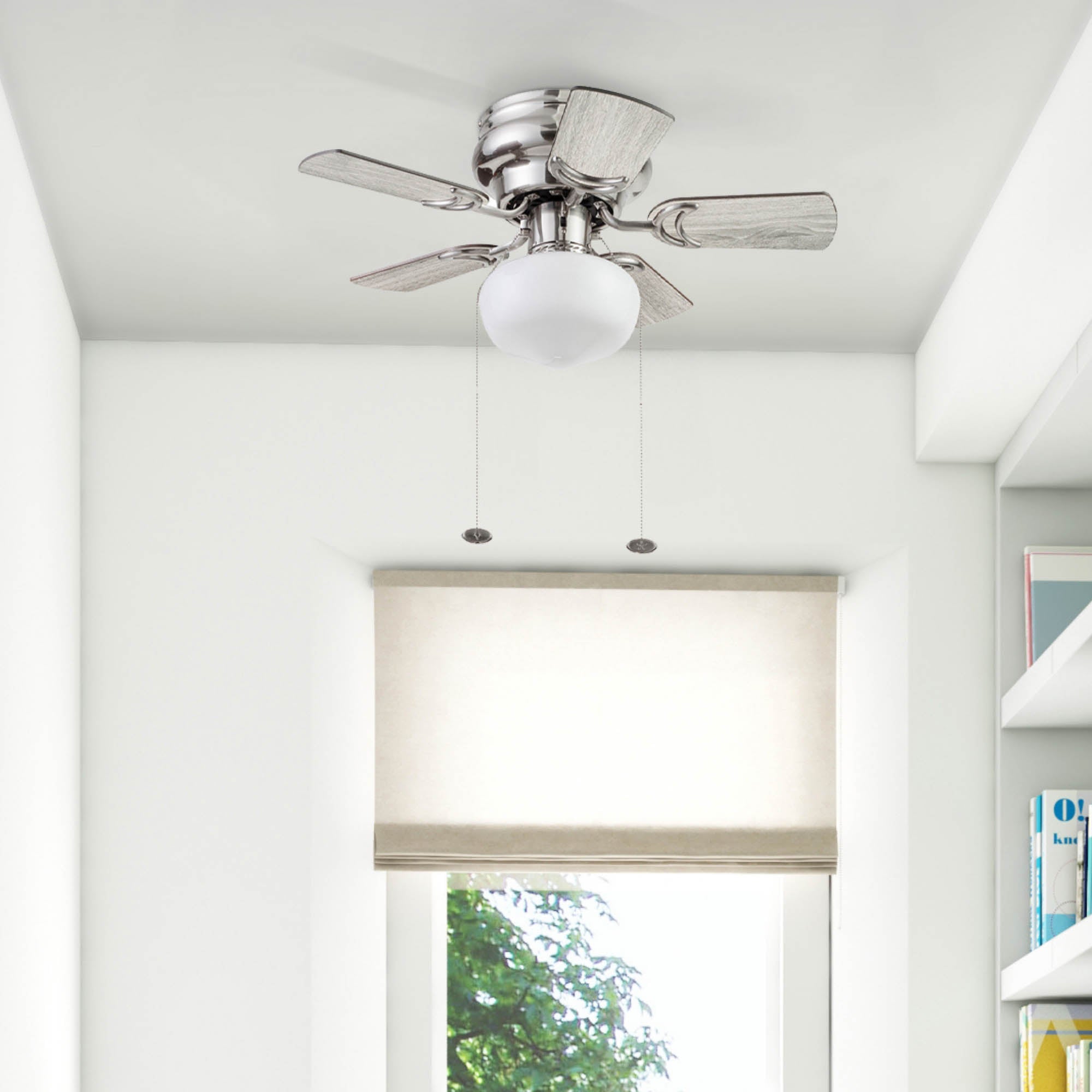 28 Inch Brushed Nickel Ceiling Fan with Pull Chain - Modern Hero Design for Living Room, Bedroom, and Office Cooling
