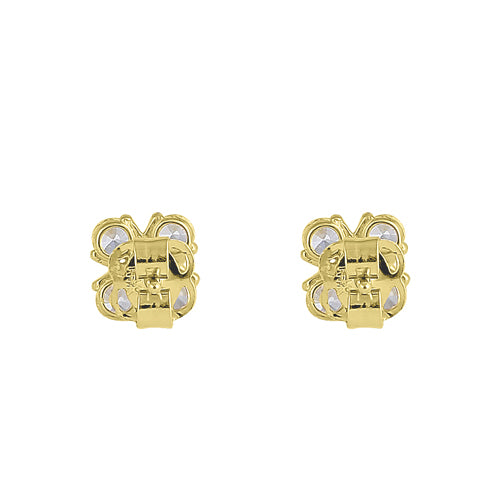 14K Solid Yellow Gold X-Shaped CZ Stud Earrings - Sparkling Round Cubic Zirconia for Women, Perfect for Parties, Weddings & Everyday Elegance