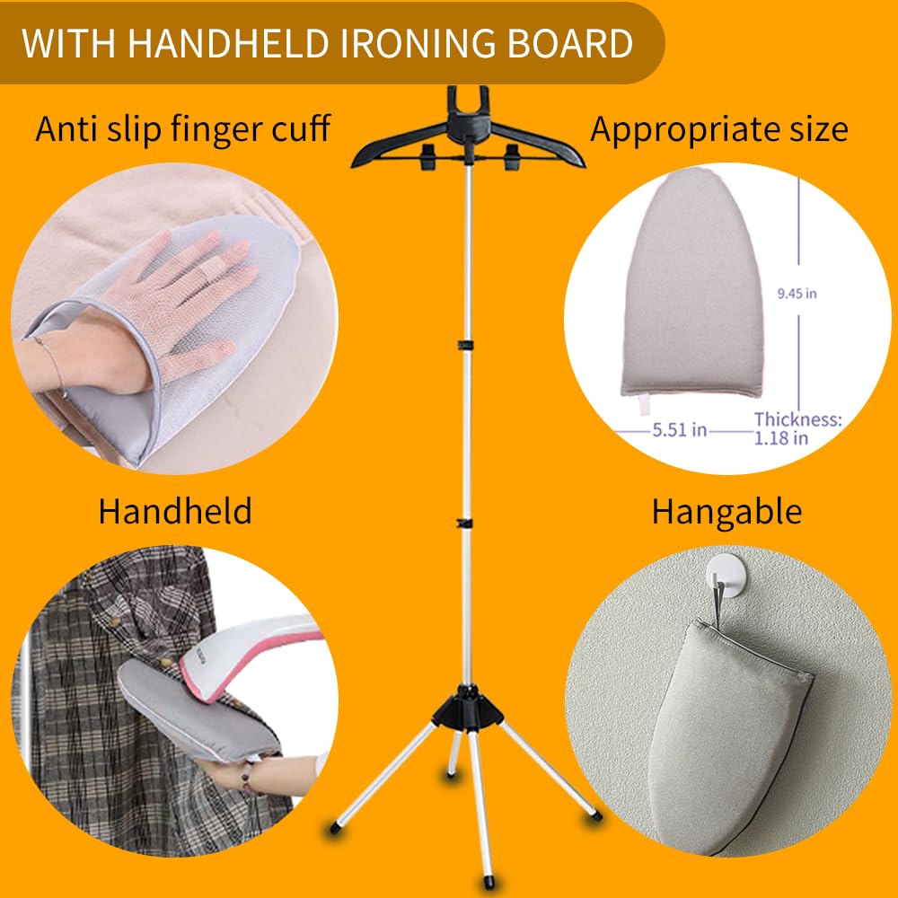 Foldable Garment Steamer Stand with Ironing Gloves - Adjustable Steamer Rack with 2 Clips for Suits, Shirts, Overcoats & Vests - Portable Steam Iron Stand for Bedroom, Cloakroom & Travel - Perfect for Home Use, Business Trips and Hotel Stays