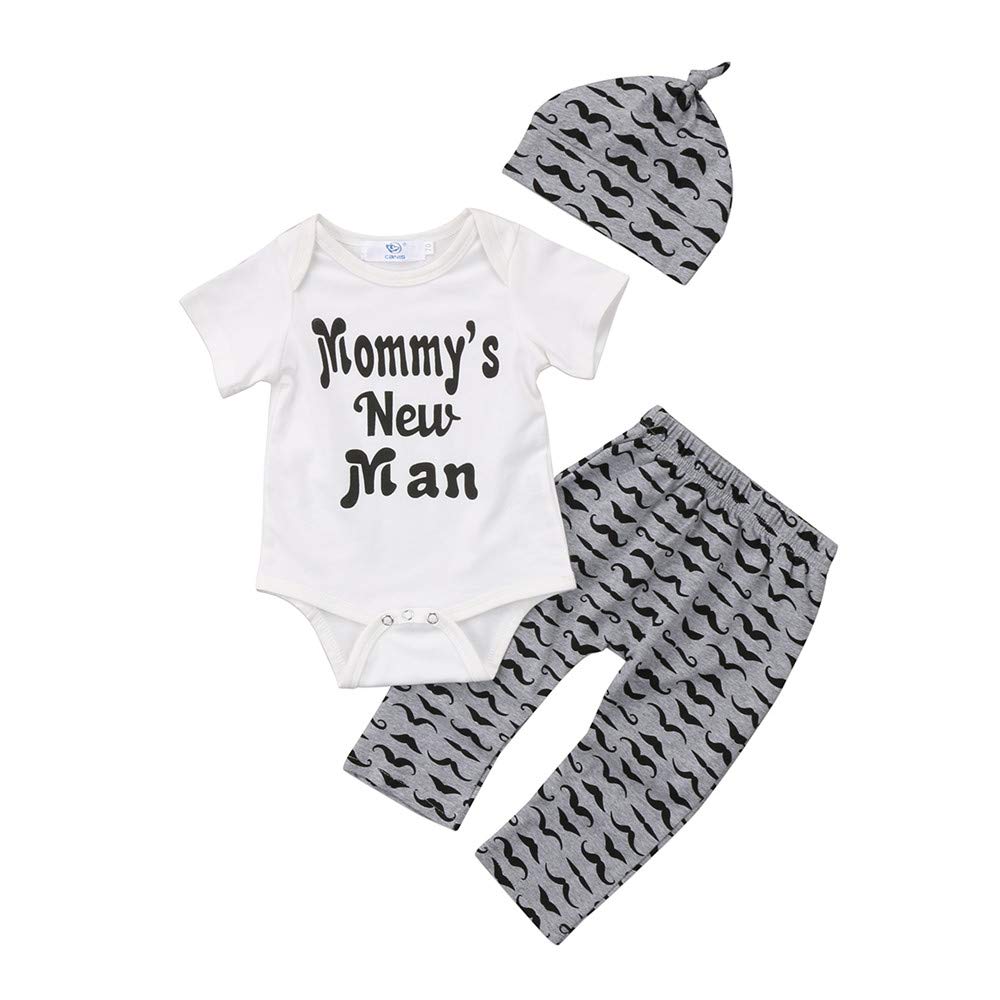 3Pcs Newborn Baby Boy Outfits - Cute Bodysuit Top, Moustache Pants & Hat Set - Soft Cotton Fall Winter Clothing for Newborns - Perfect for Photoshoots, Holidays & Family Gatherings