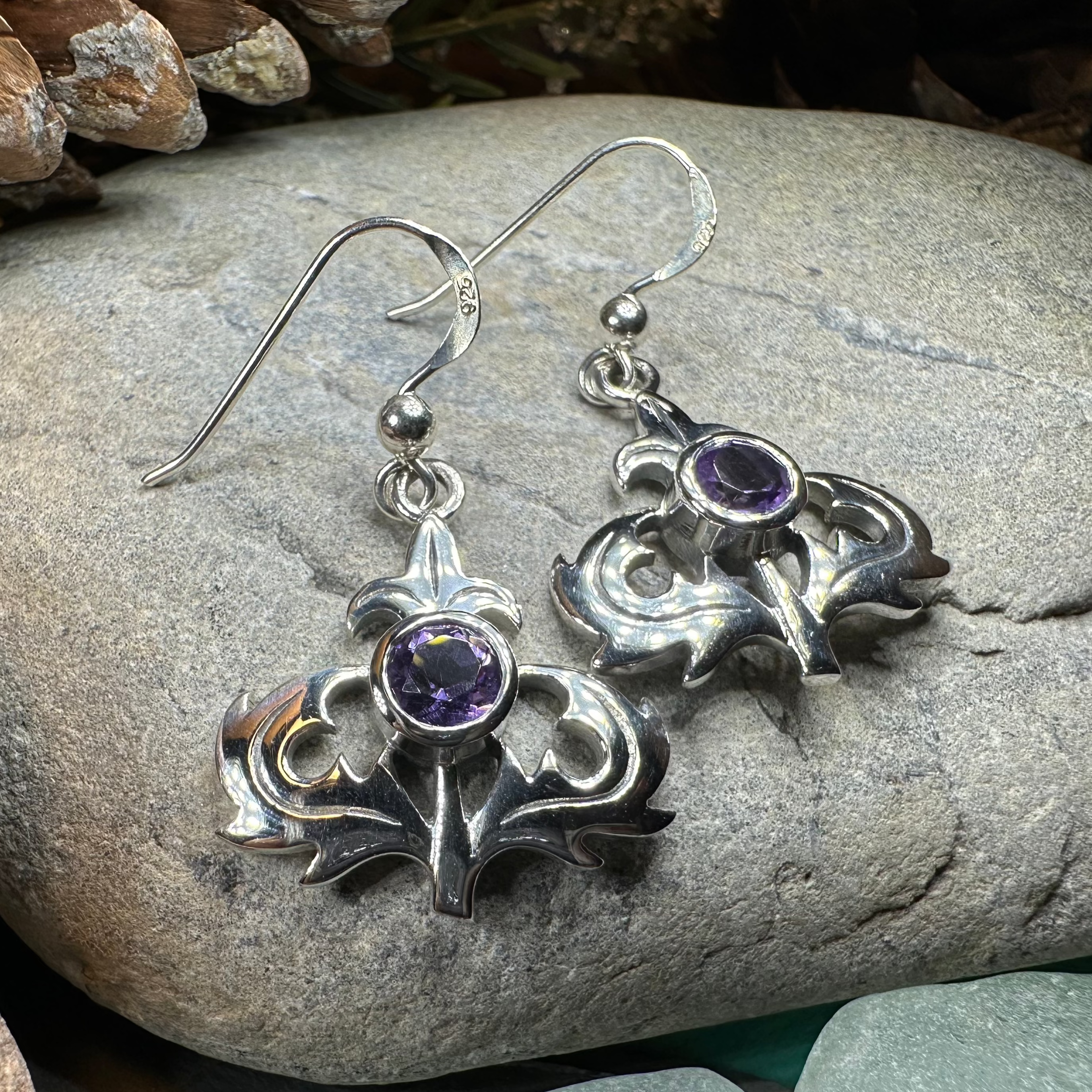 Amethyst Thistle Earrings for Women - Elegant Purple Gemstone Stud Earrings - Perfect for Everyday Wear, Gift Giving & Special Occasions