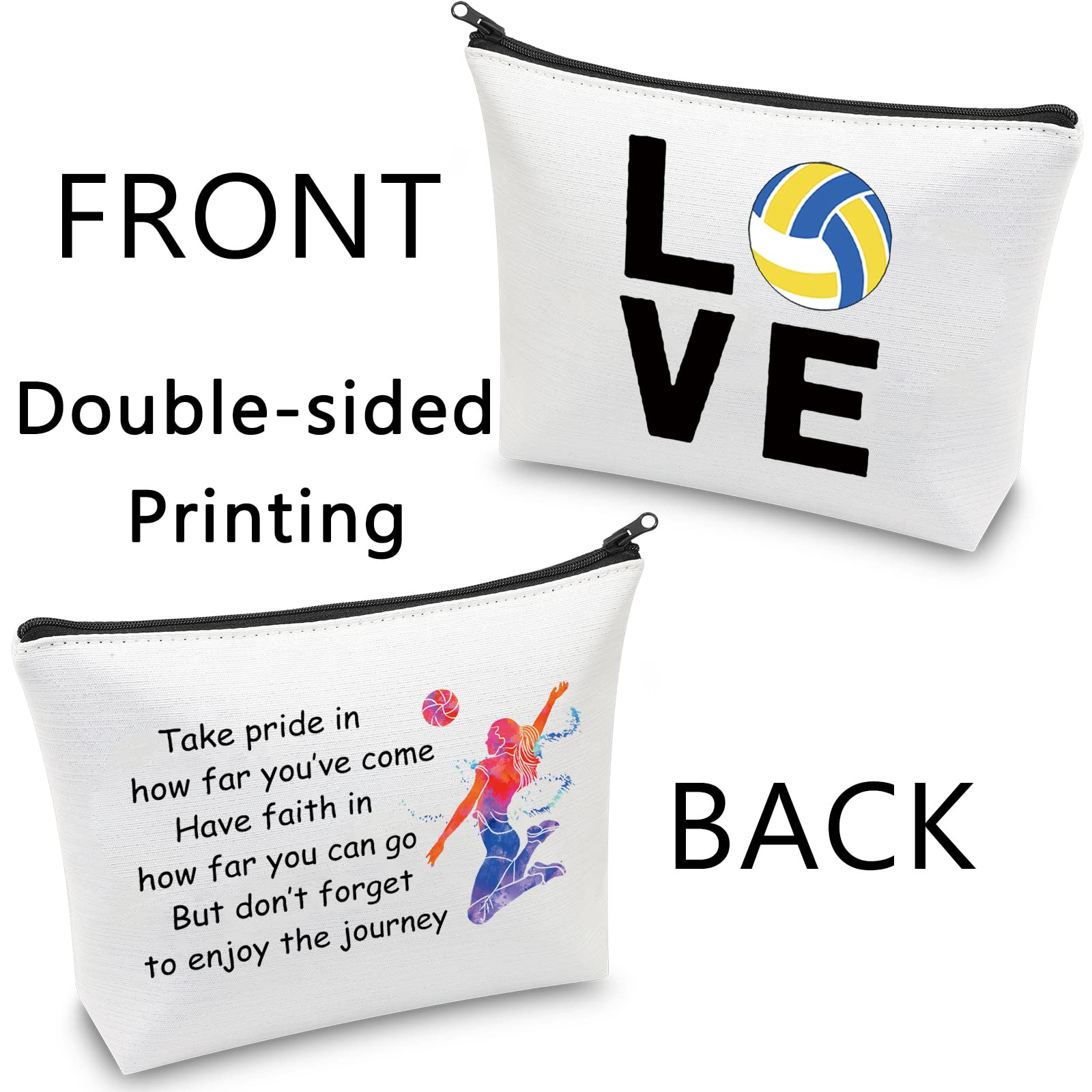Volleyball Pouch Makeup Bag - Perfect Cosmetic Organizer for Volleyball Players & Lovers - Inspirational Team Gifts for Travel & Sports - Durable Toiletry Bag for Gym, Beach & Volleyball Tournaments (White)