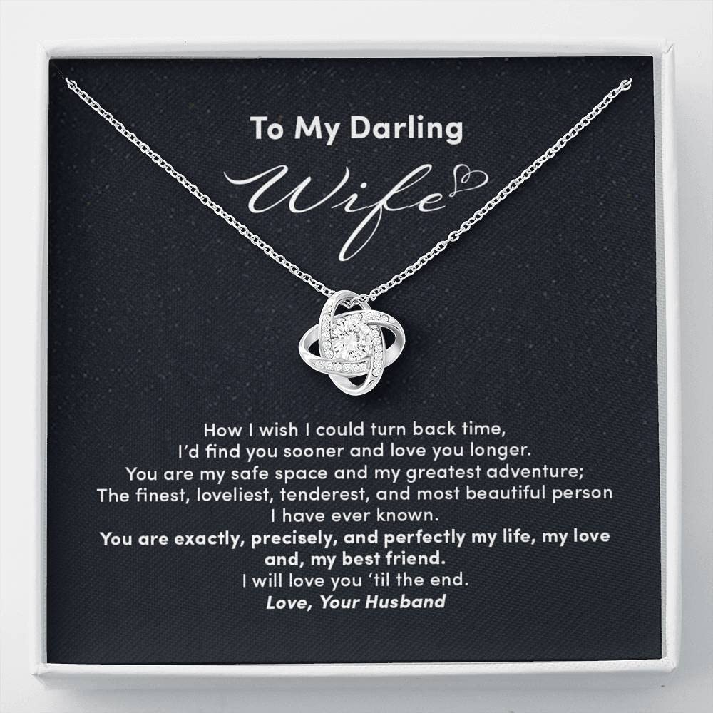 Custom Love Knot Necklace for Wife - Anniversary & Christmas Gift with Heart Charm & Gift Box - Perfect for Romantic Occasions