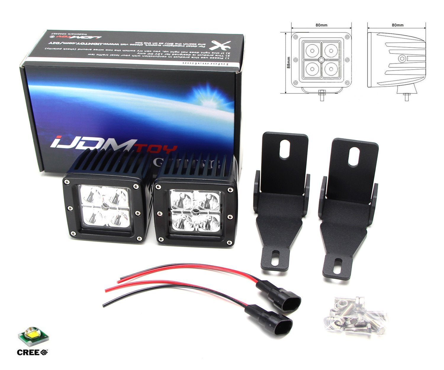 40W CREE LED Pods with Fog Light Mounting Bracket & Wiring Harness for 2016 Ford F250 F350 - Off-Road Lighting, Truck Accessories, Fog Light Replacement