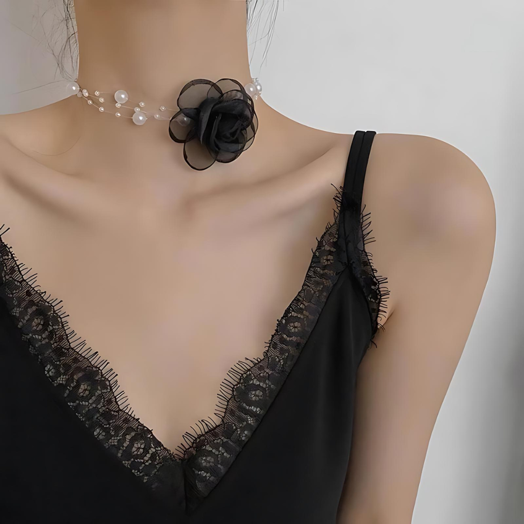 Elegant Pearl Flower Suede Choker Necklace for Women | Vintage Boho Bridal Party Jewelry Gift | Perfect for Weddings, Date Nights & Special Occasions - HN3463