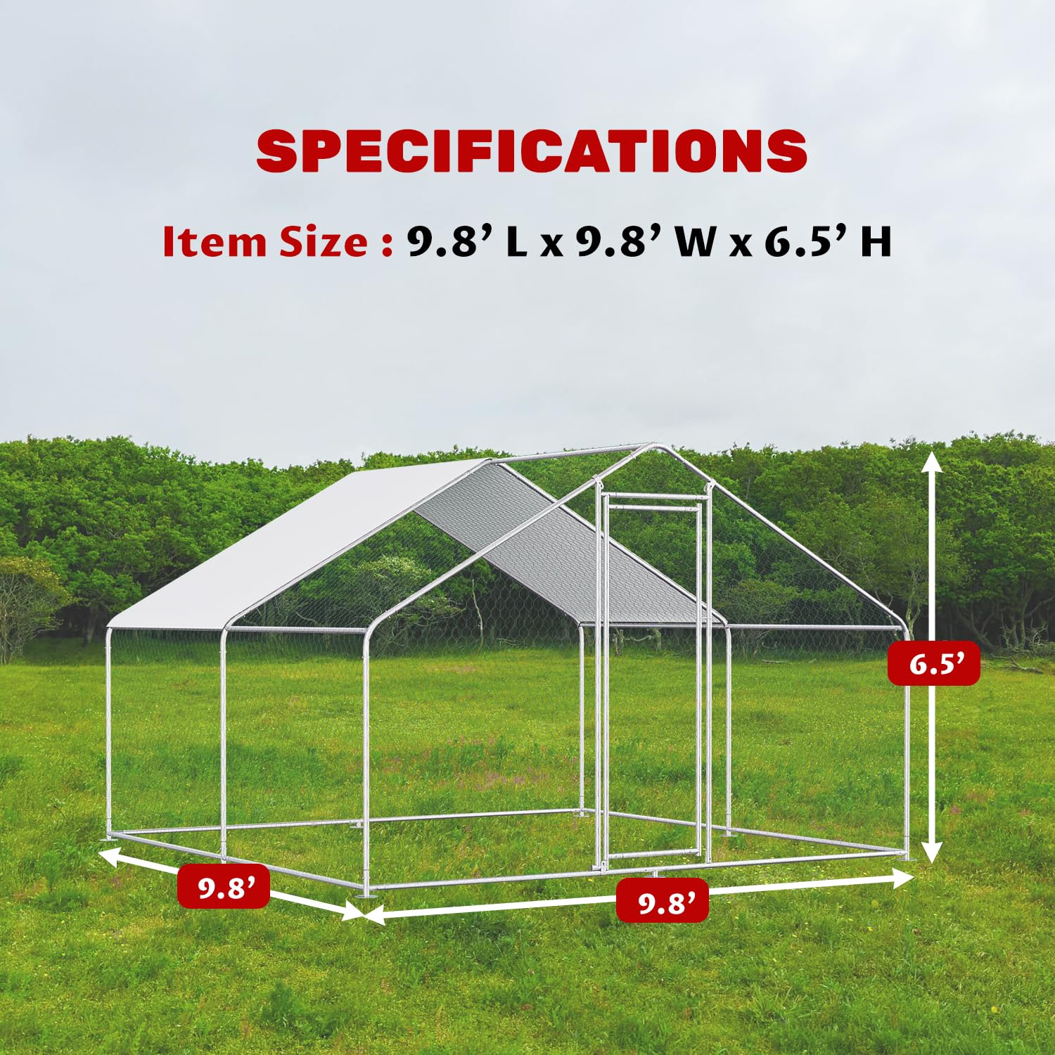 Large Metal Chicken Coop & Run Pen for 10 Chickens - Durable Poultry Cage with Waterproof Cover - Walk-in Design for Backyard, Farm & Outdoor Use - Perfect for Free-Range Chickens, Egg Laying Hens & Small Flock Protection