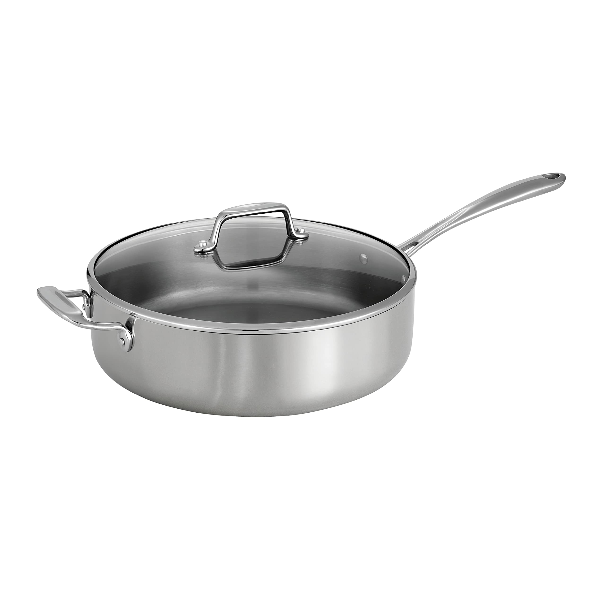 Tramontina Tri-Ply Clad Stainless Steel 6-Quart Saute Pan with Glass Lid - Induction Ready, Dishwasher Safe, NSF Certified Cookware - Perfect for Sautéing, Frying & Simmering - Made in Brazil