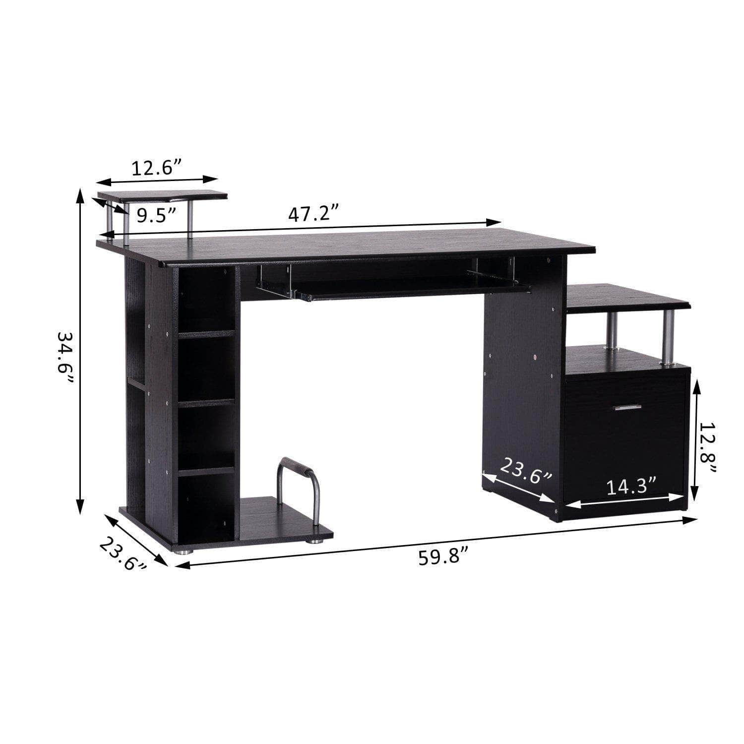 59.8 Inch Black Computer Laptop Desk with Drawer Shelf - Perfect for Home Office, Gaming Setup & Small Space Workstation