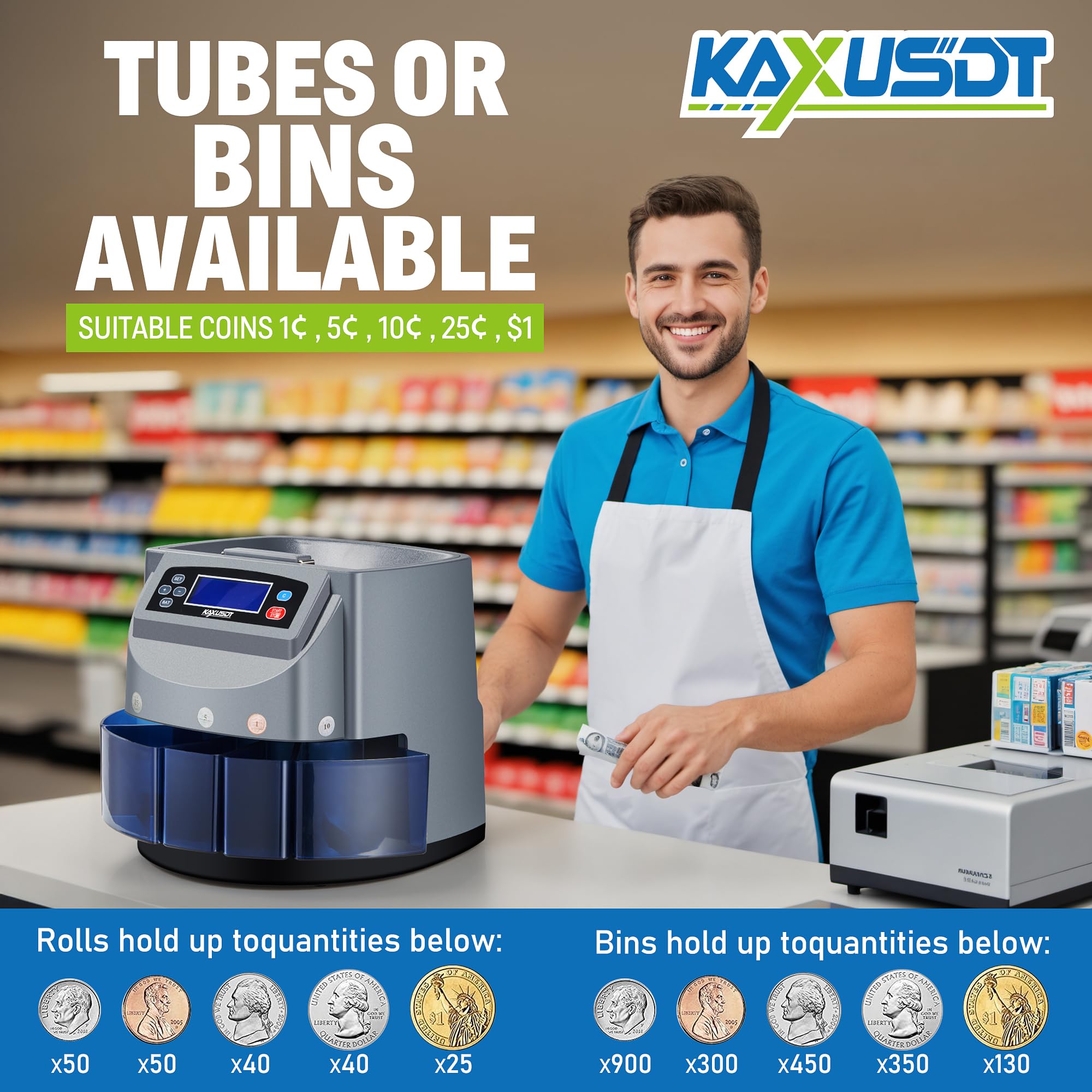 Electric Coin Counter & Sorter Machine for US Coins - LCD Display, 270 Coins/Min Sorting Speed, 500 Coins Capacity | Automatic Coin Wrapping for Pennies, Nickels, Dimes, Quarters & Half Dollars | Perfect for Banks, Retail Stores & Small Businesses