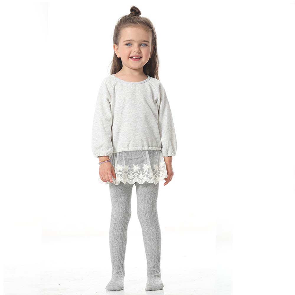 TechCity Girls' Seamless Cotton Cable Knit Leggings for Toddlers 2-14 Years - Soft Stretchy Tights for School, Play & Everyday Wear