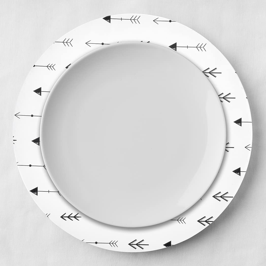 Koyal Wholesale 13-Inch Abstract Acrylic Charger Plates Set of 4 - Heavy Duty Wedding, Birthday Party & Baby Shower Dinnerware - Woodland Arrows Design for Elegant Table Settings & Special Events