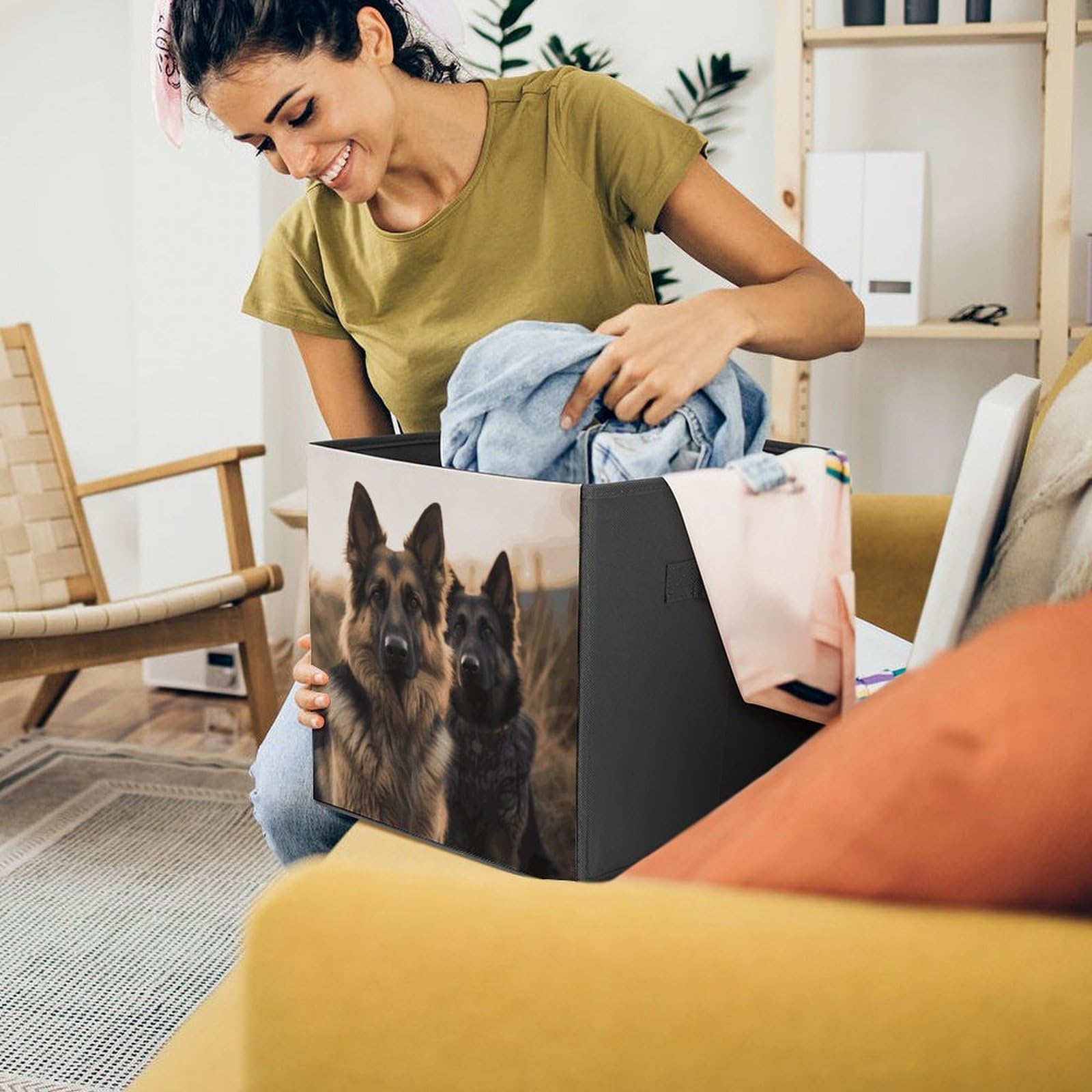 German Shepherd Printed Storage Baskets 2-Pack - Foldable Fabric Storage Bins for Home Organization | Perfect for Closet, Nursery & Pet Supplies Storage