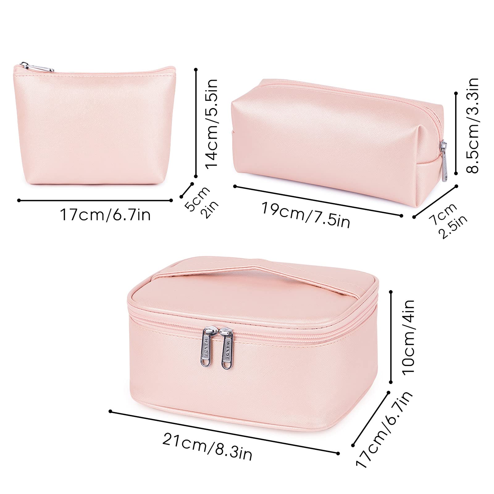 3-Piece Waterproof Makeup Bag Set for Women - Portable Travel Toiletry Organizer, Cosmetic Pouch with Pearly Luster (Medium Size) | Perfect for Gym, Vacation & Daily Essentials Storage