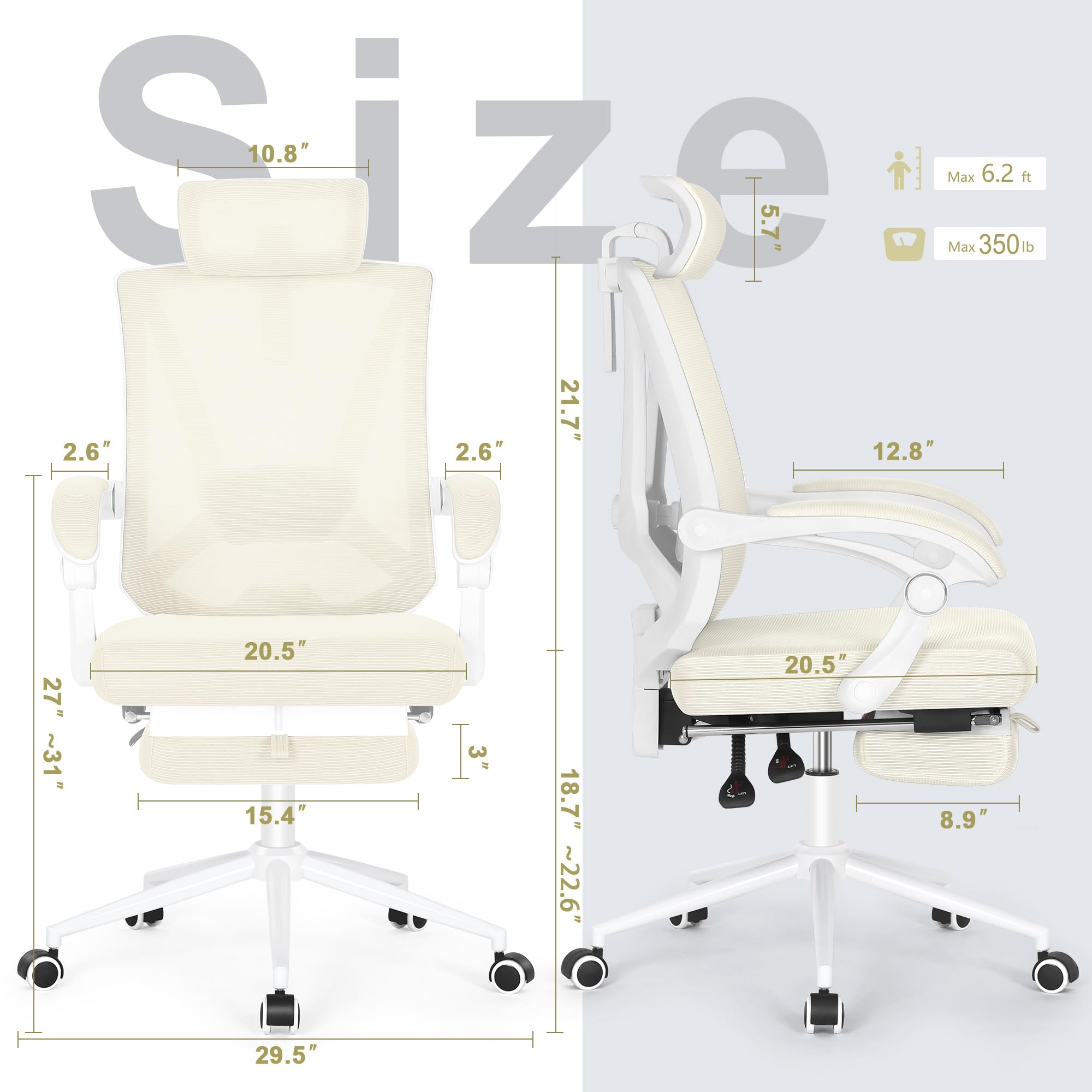 Ergonomic Office Chair with Footrest & Adjustable Lumbar Support - High Back Computer Chair with Headrest - Comfortable Executive Desk Chair for Home & Office Workspaces - Perfect for Long Hours of Sitting, Gaming, and Remote Work