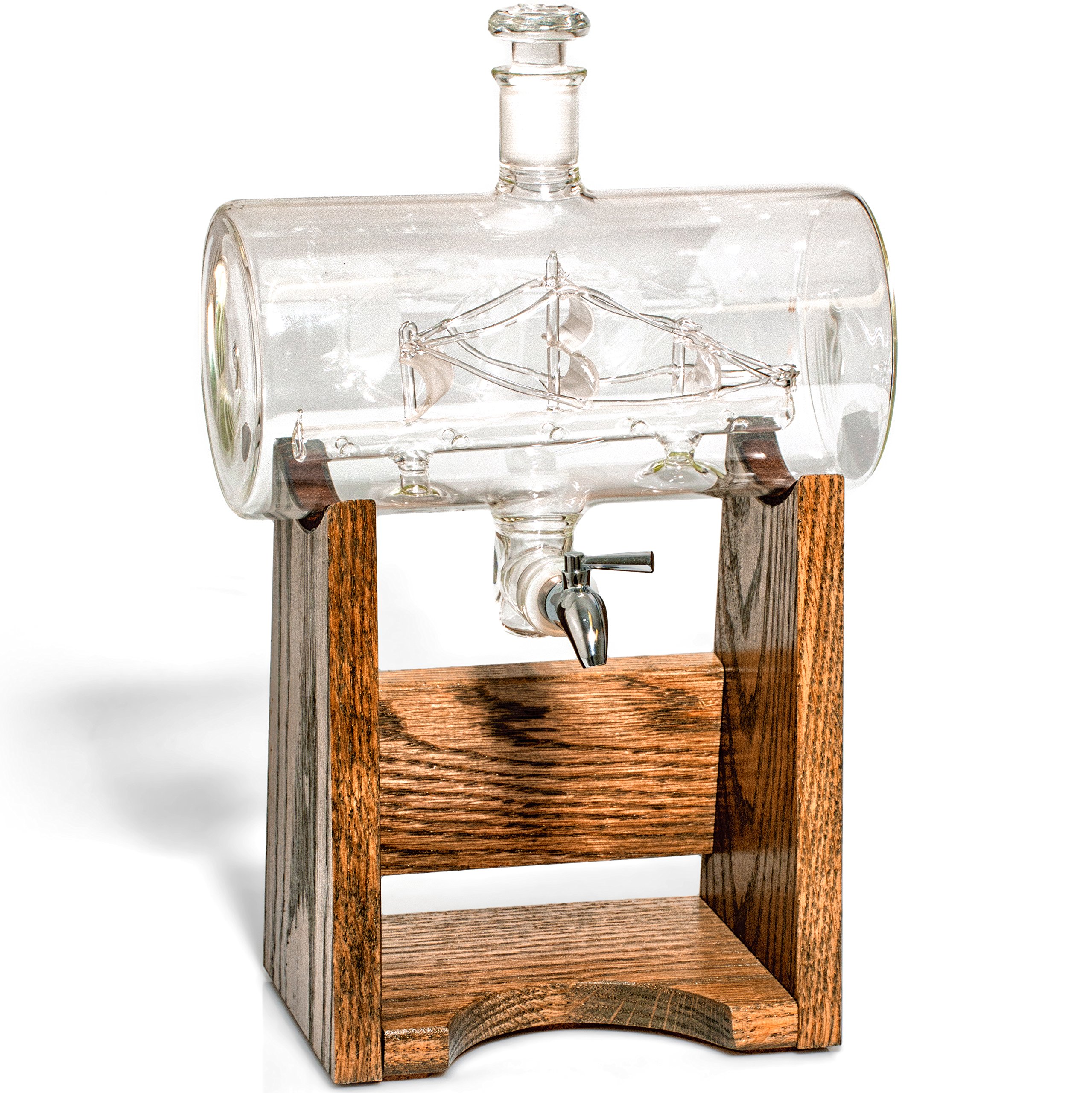 Premium 1150ml Bourbon Whiskey Decanter Set - Elegant Glass Liquor Dispenser for Rum, Vodka, Wine & Scotch - Perfect Nautical Decor & Unique Gift for Men, Women, Newlyweds - Ideal for Home Bars, Yachts, and Special Occasions