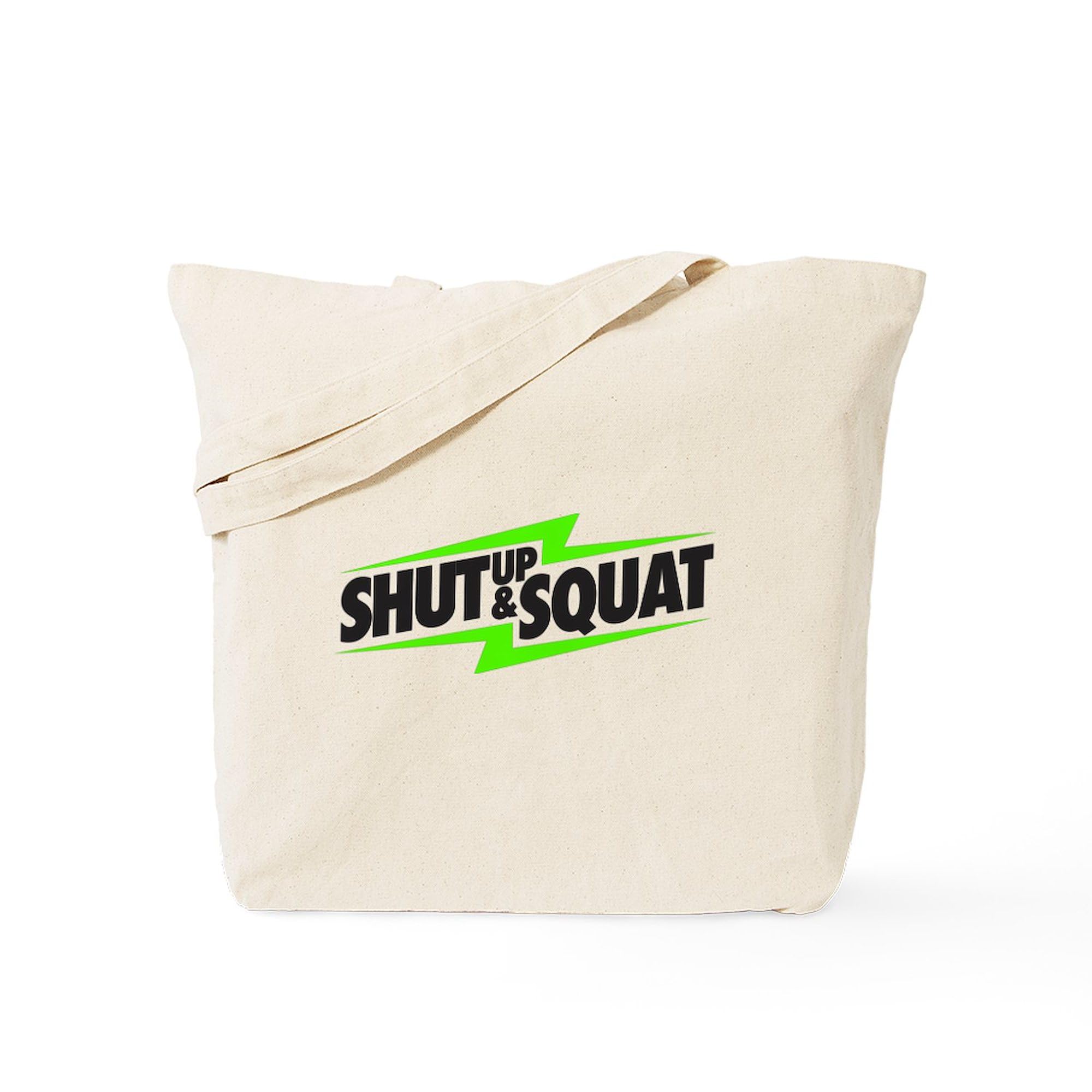 Shut Up & Squat Tote Bag - Natural Canvas Reusable Grocery Shopping Bag for Gym, Workouts & Everyday Use | Durable & Eco-Friendly